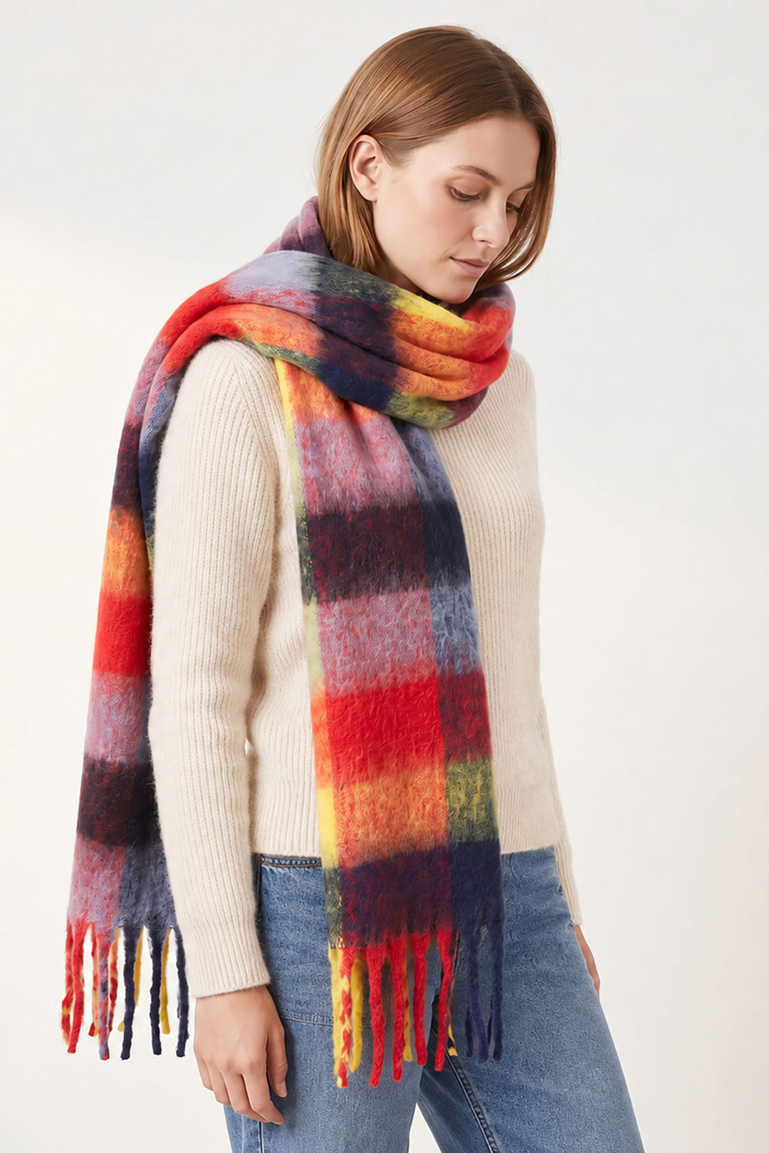 Allie-Heavyweight-Scarf-Red/Multi-Colourblock-Square