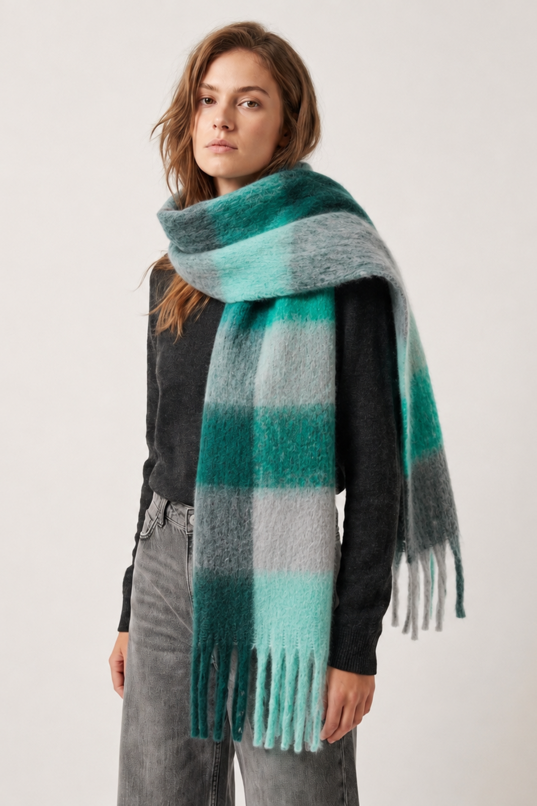 Allie Heavyweight Scarf - Teal, Square Colour Block