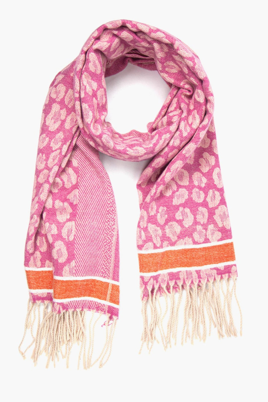 Fuchsia Leopard Print Heavyweight Scarf with Border