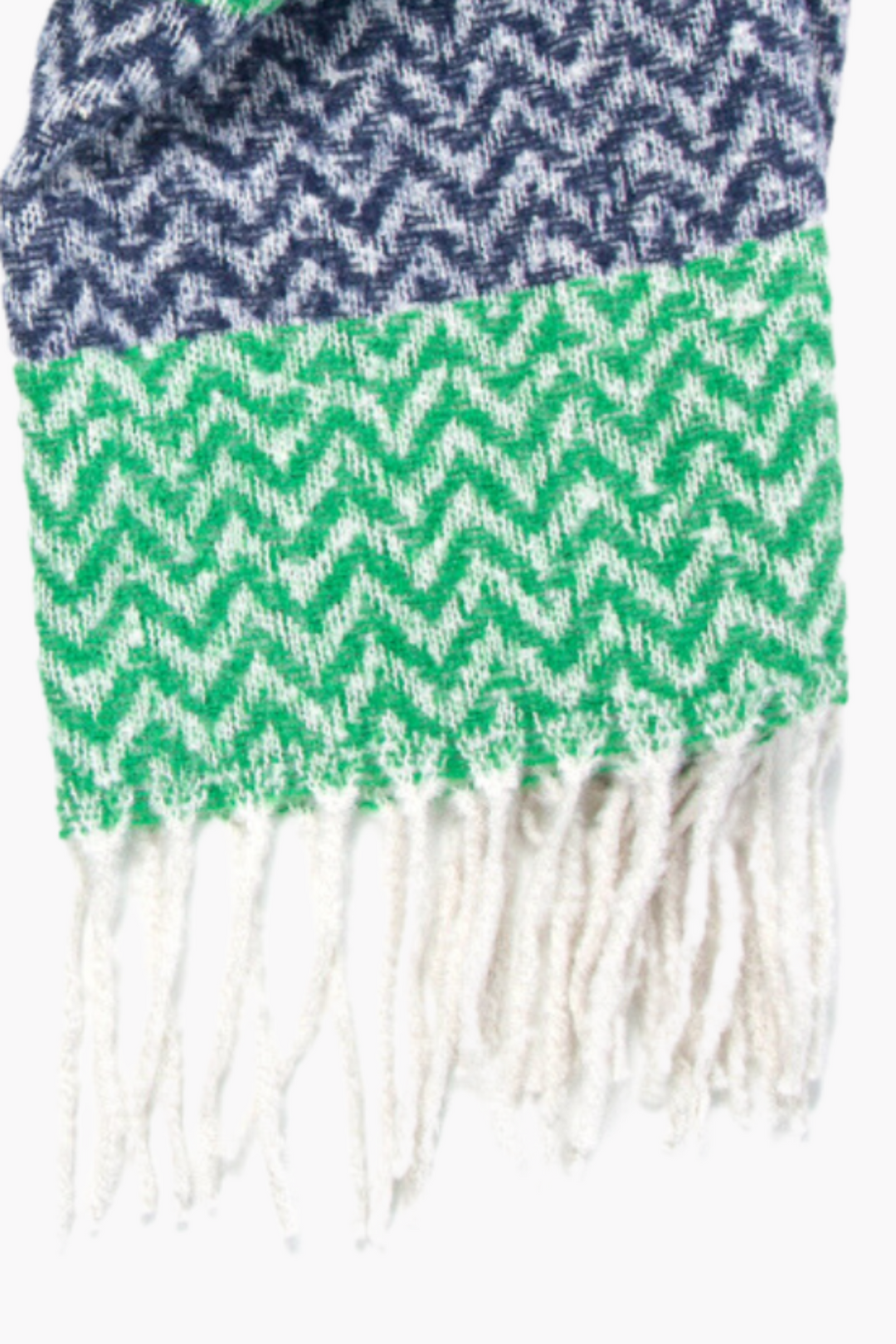 Navy Blue Green Colourblock Striped Heavyweight Scarf