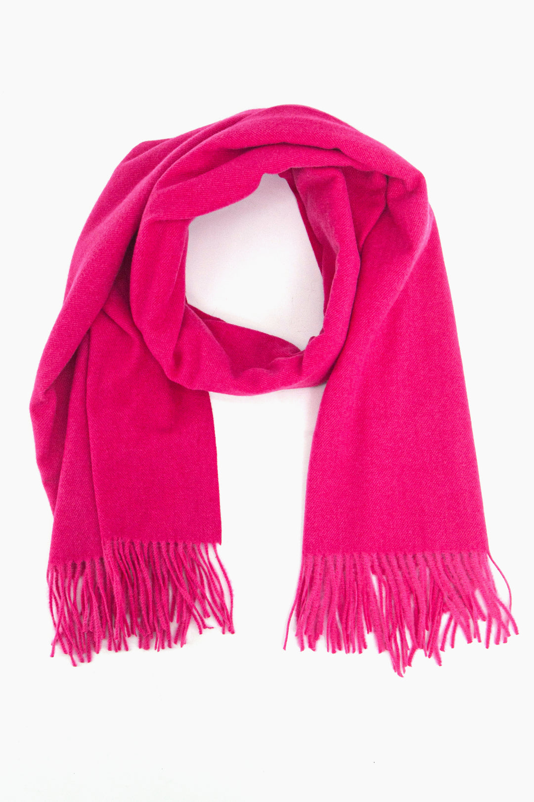 plain hot pink winter scarf with a tasselled fringe