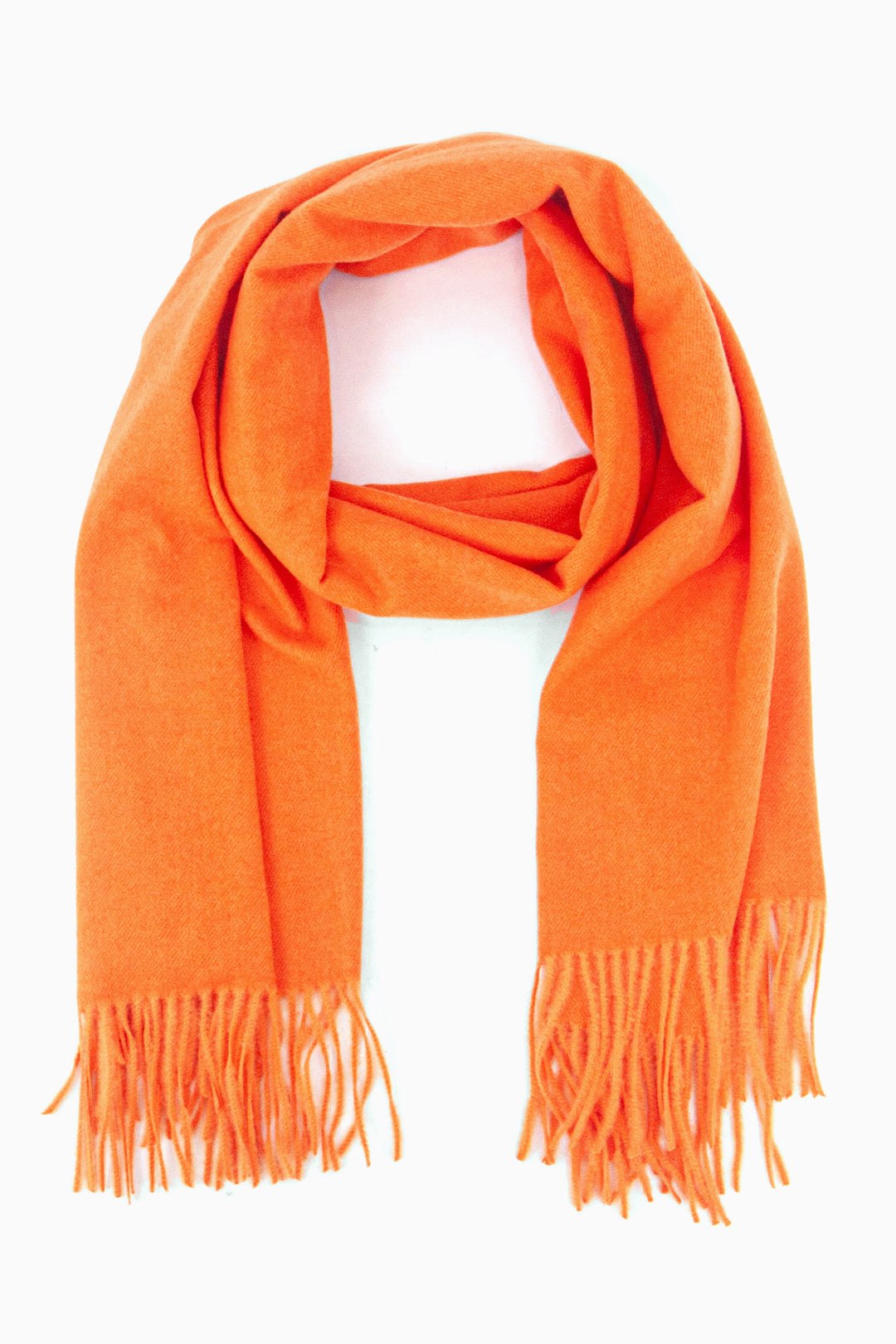 plain orange winter scarf with a tasselled fringe