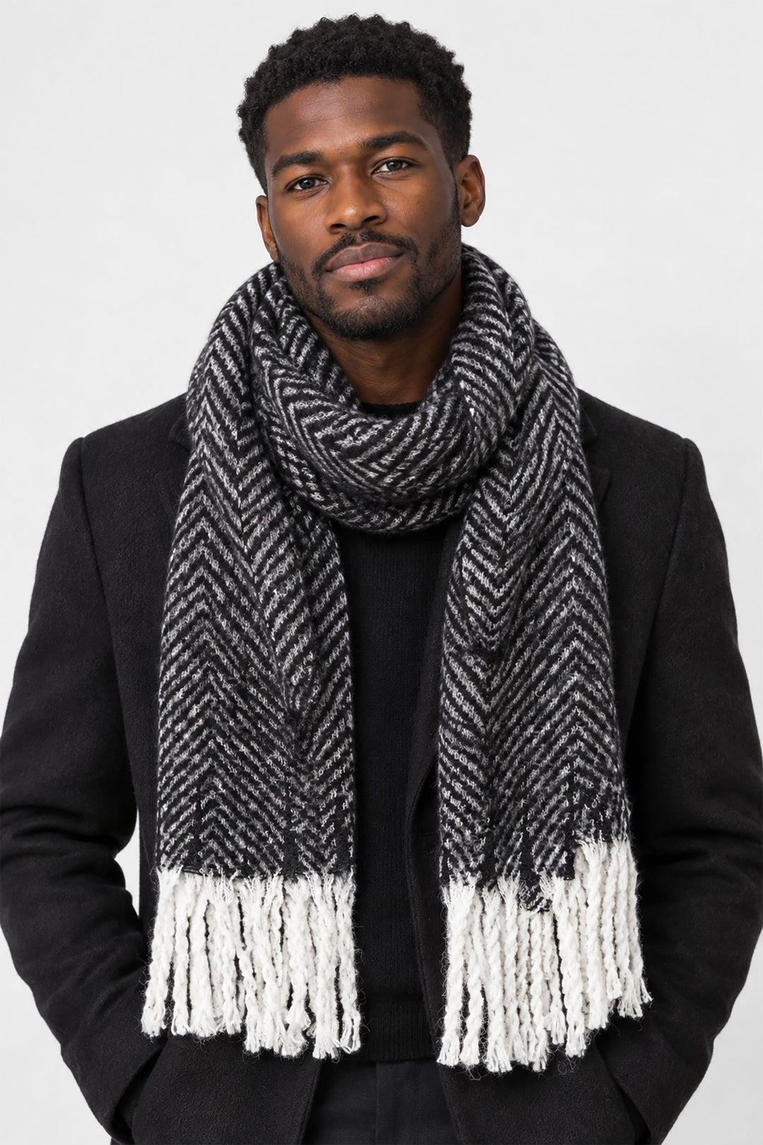 Herringbone-Men's-Heavyweight-Scarf-in-Black