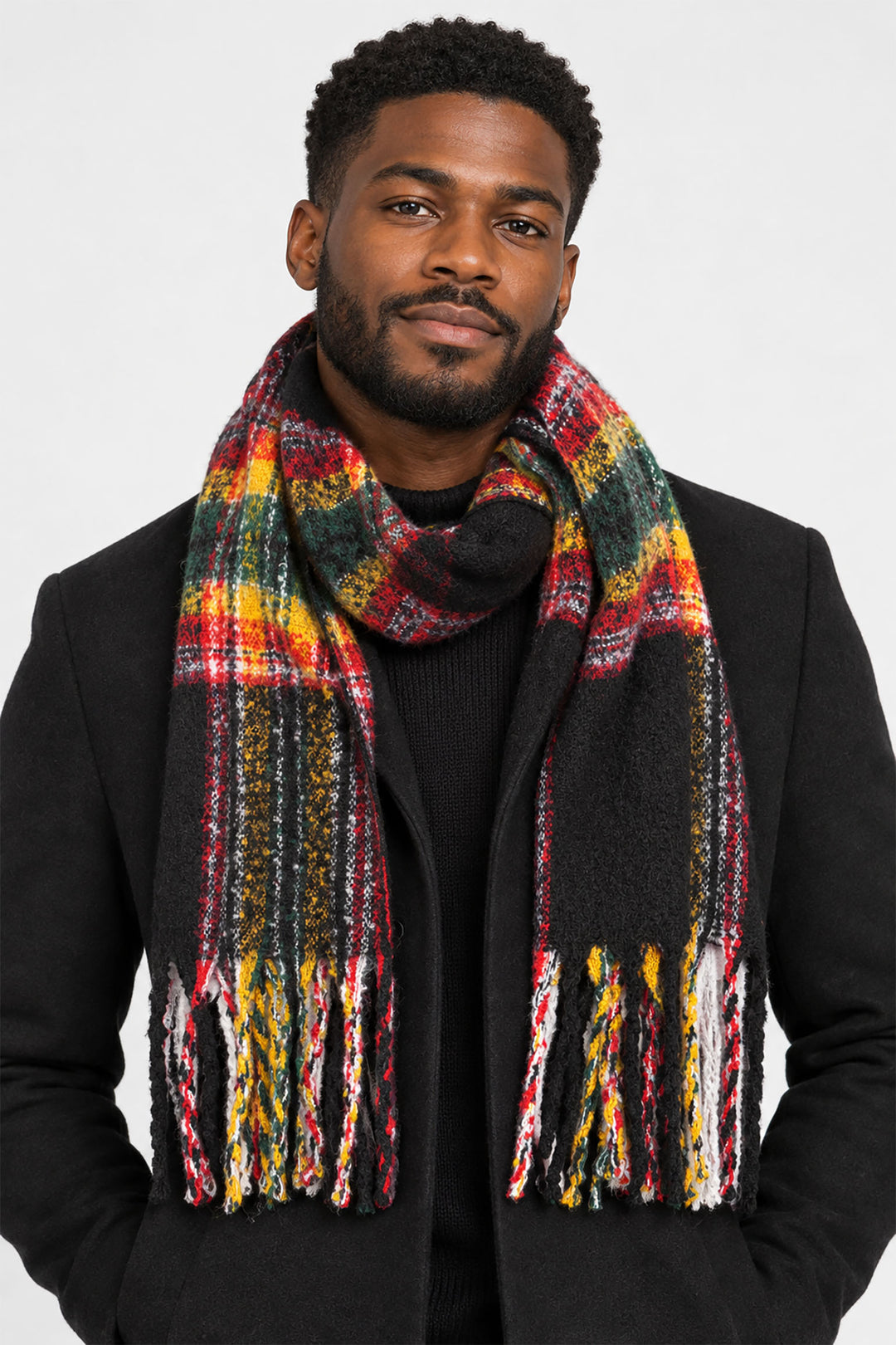 Traditional Check Men's Heavyweight Scarf in Black