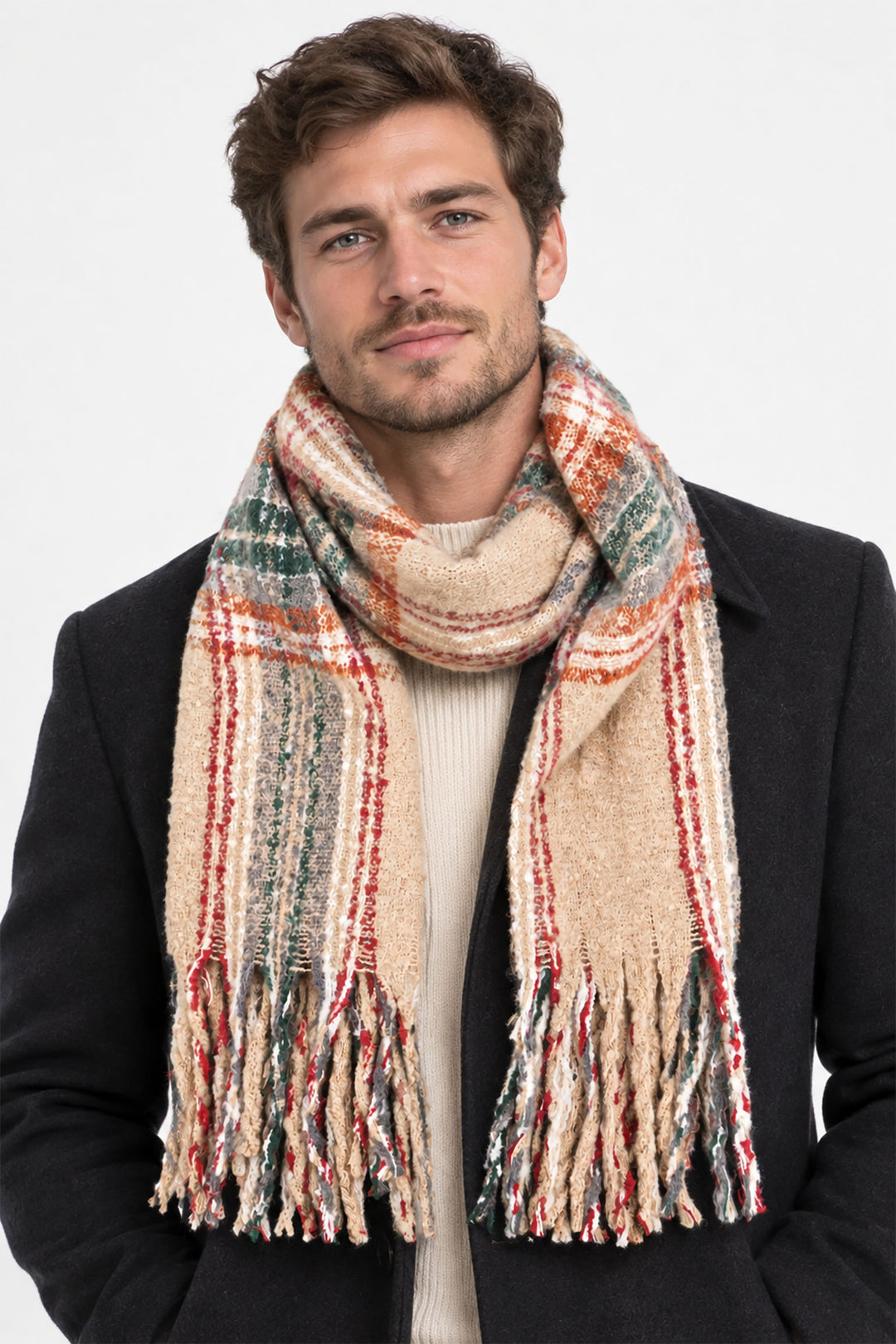 Traditional-Check-Men's-Heavyweight-Scarf-in-Cream