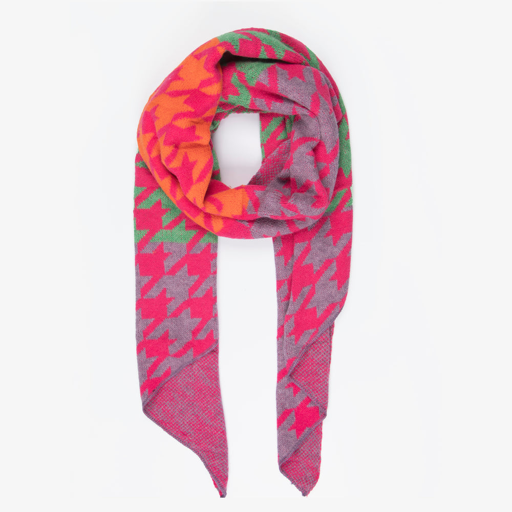 pink, green and orange houndtooth pattern blanket scarf