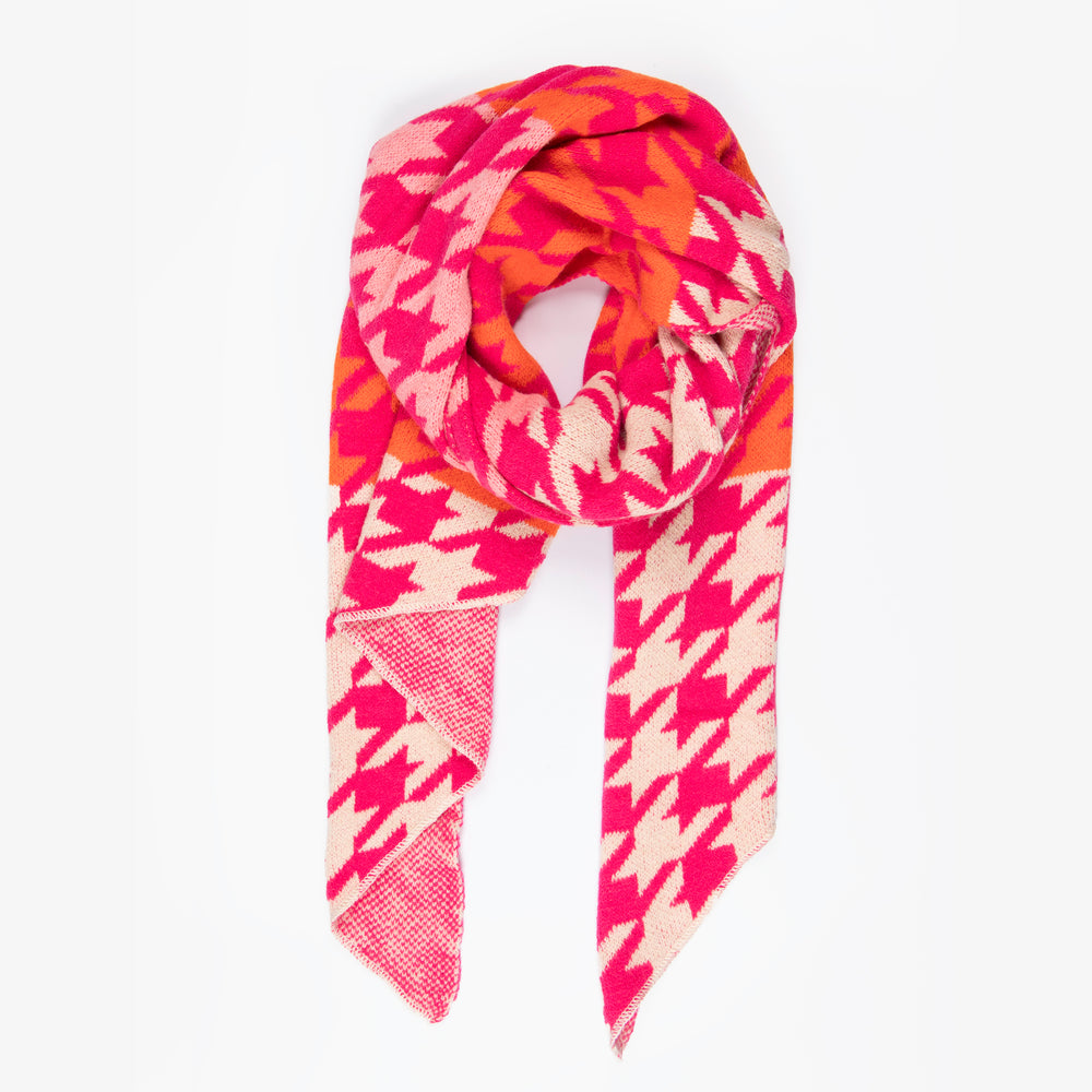 pink and orange houndstooth pattern winter blanket scarf