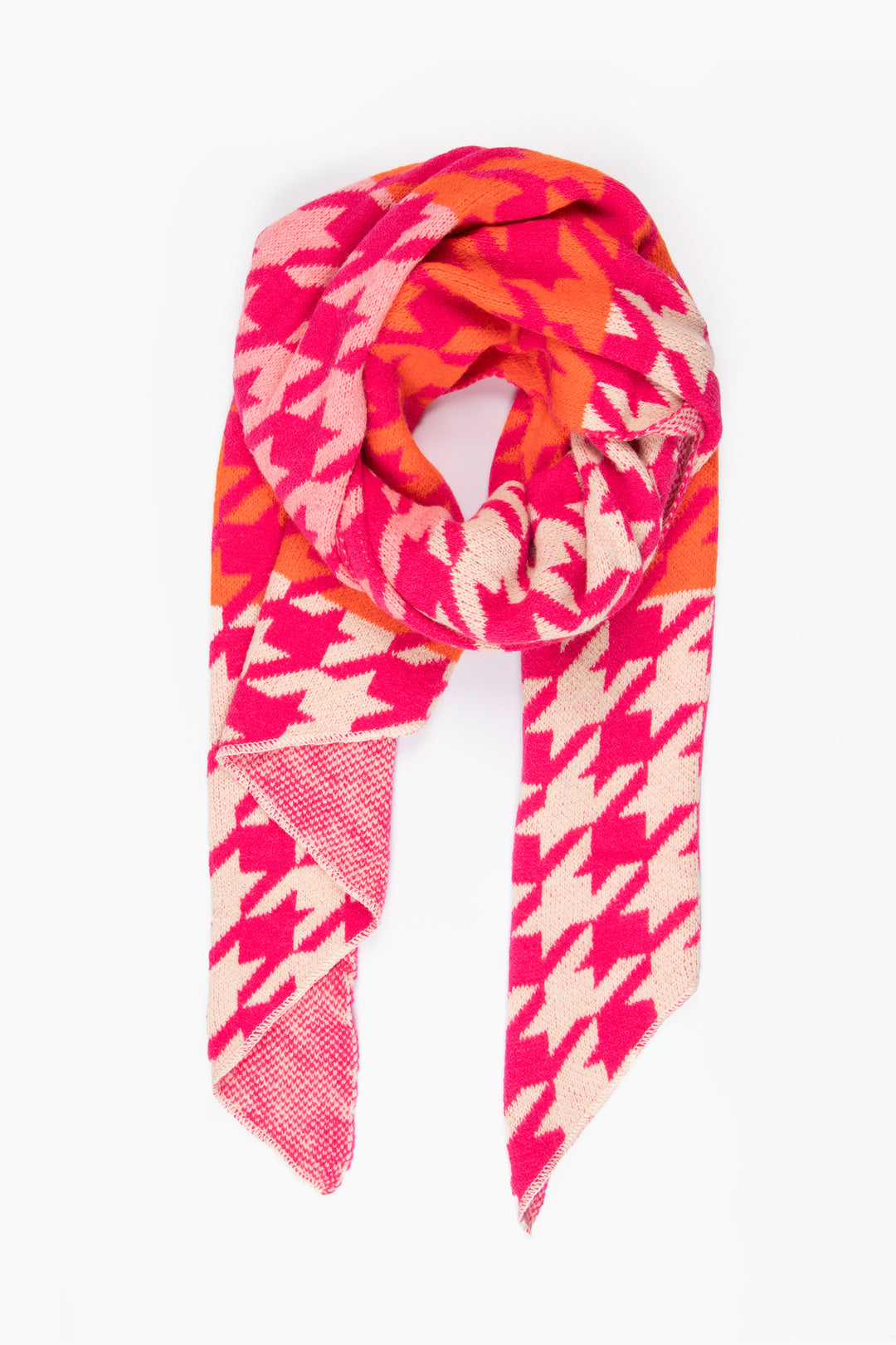 pink and orange houndstooth pattern winter blanket scarf