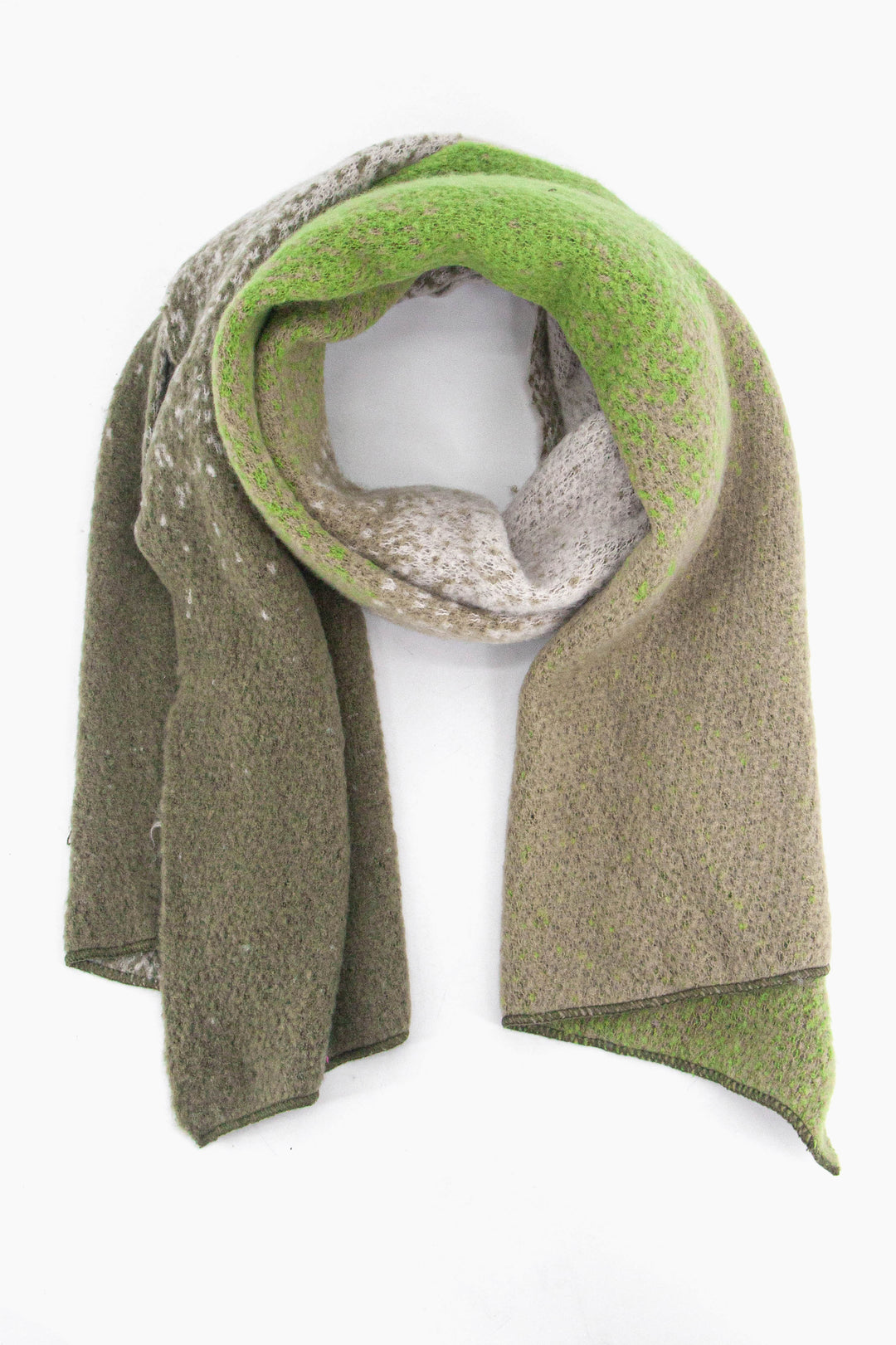 khaki, green and beige ombre colour block winter scarf