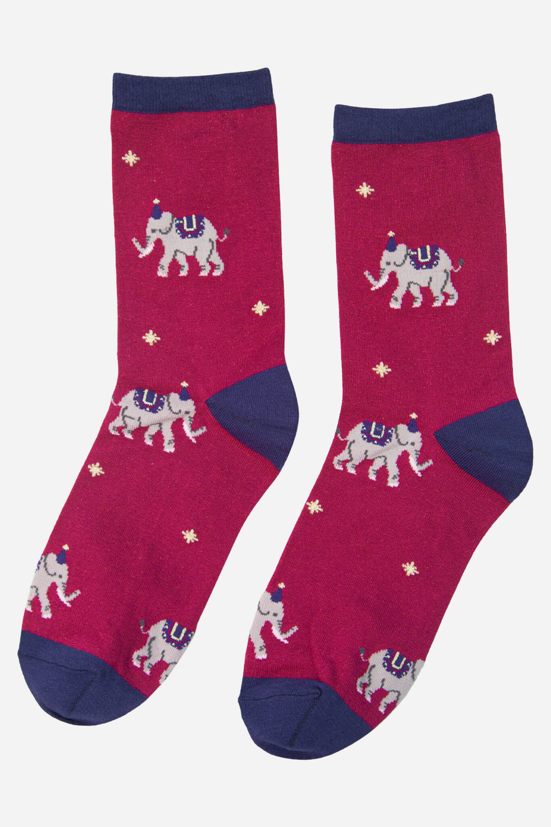 Women's Bamboo Socks - Pink, Party Elephant