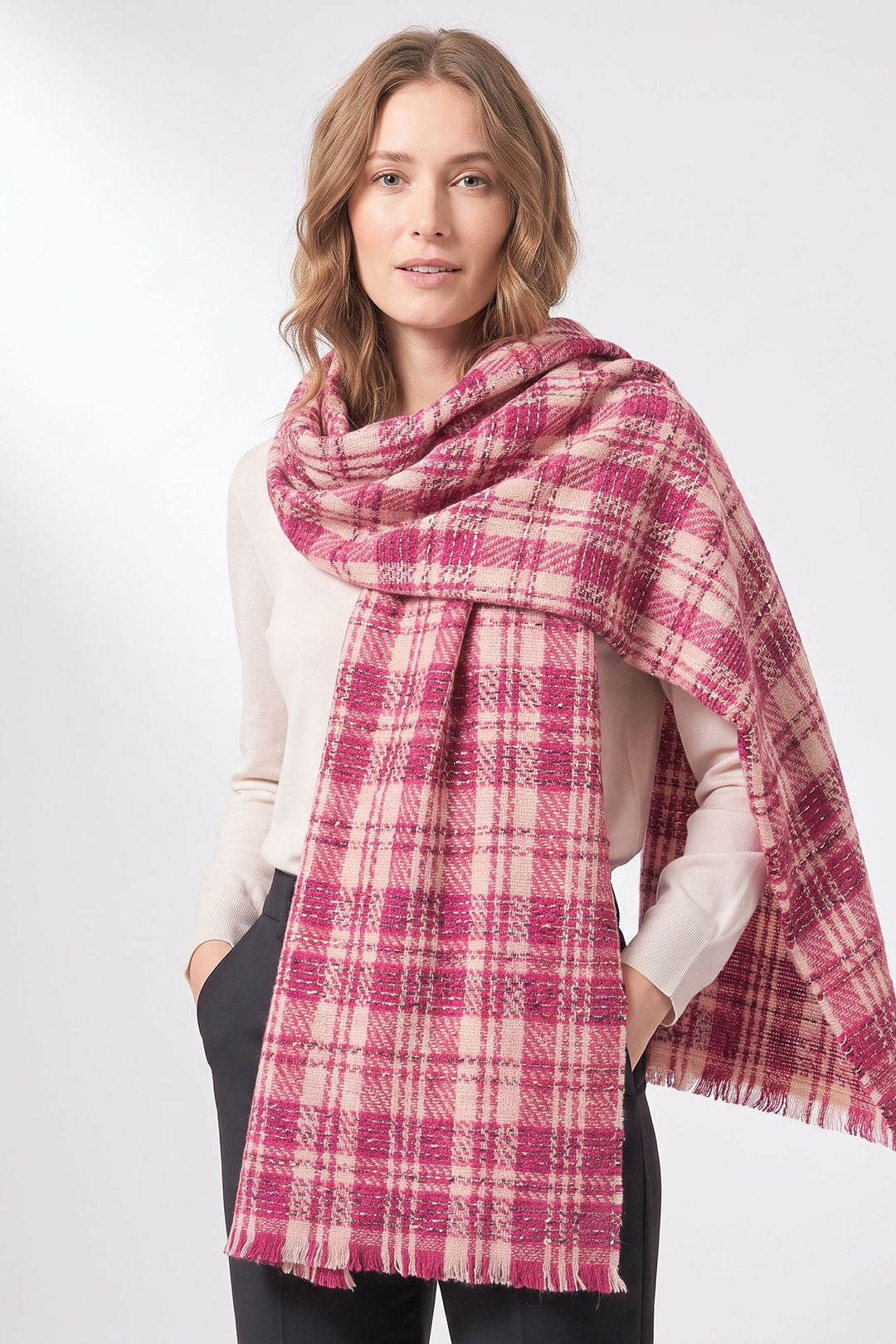 Mattie-Lightweight-Scarf-Fuchsia-Plaid-Check