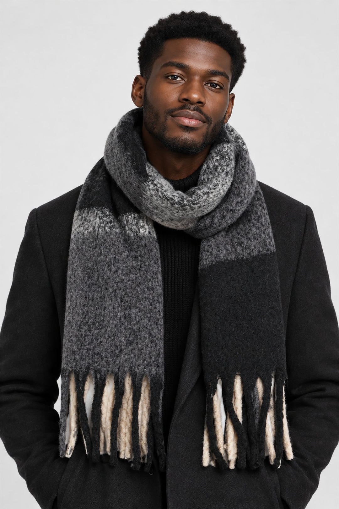 Colour-Block-Men's-Heavyweight-Scarf-in-Black