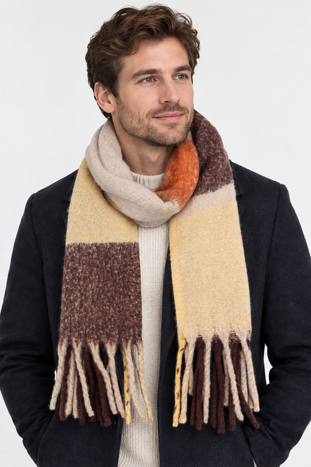 Colour-Block-Men's-Heavyweight-Scarf-in-Neutral
