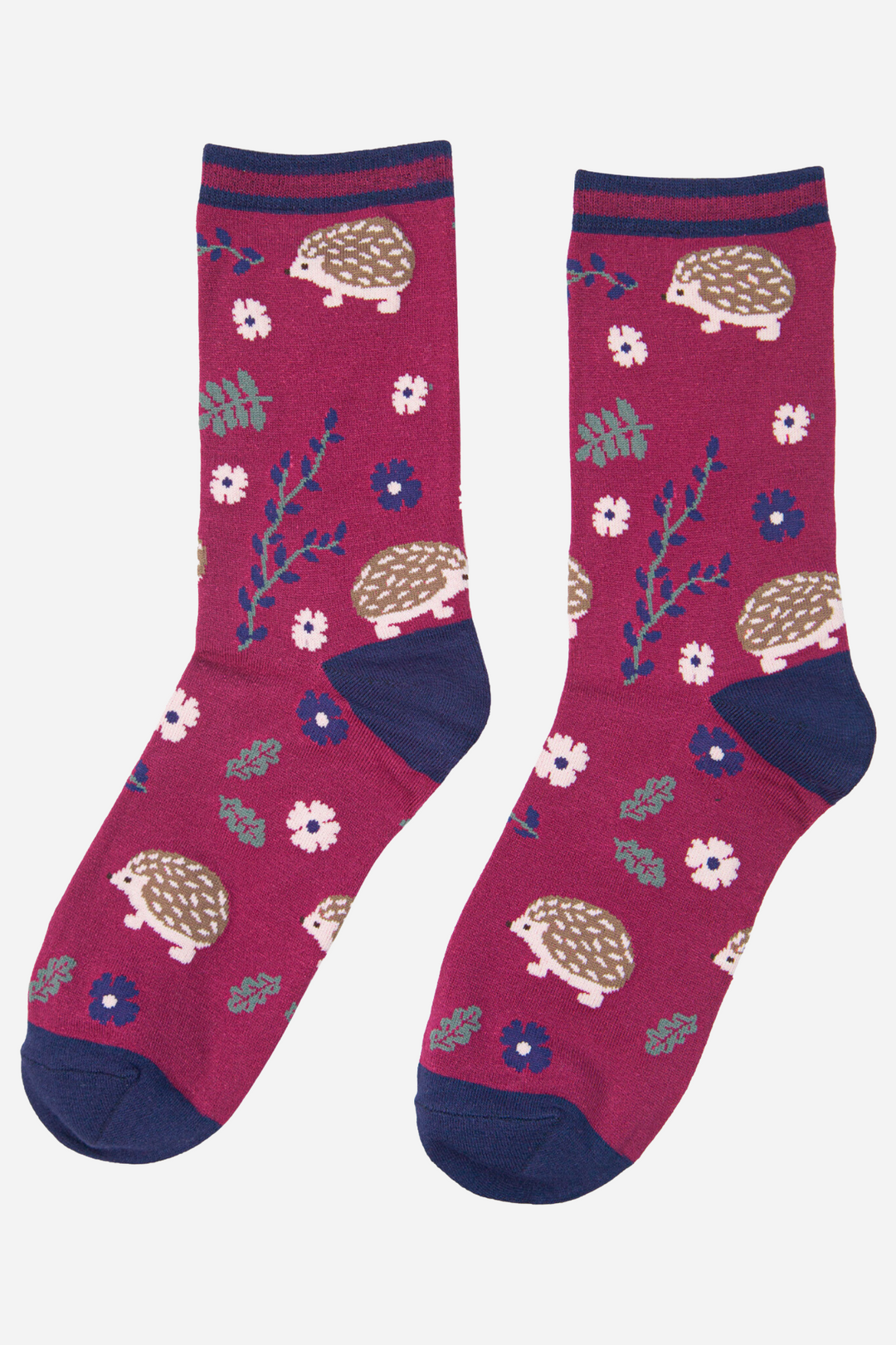 Women's Bamboo Socks Hedgehog Ankle Socks Woodland Animal Print Burgundy