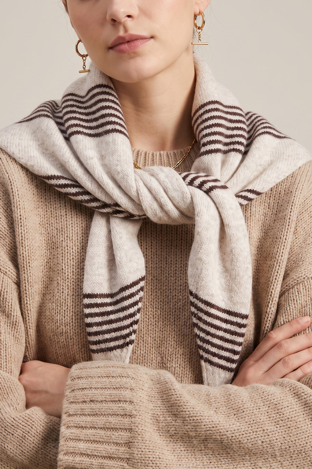 Striped-Triangle-Heavyweight-Scarf-in-Brown/Beige