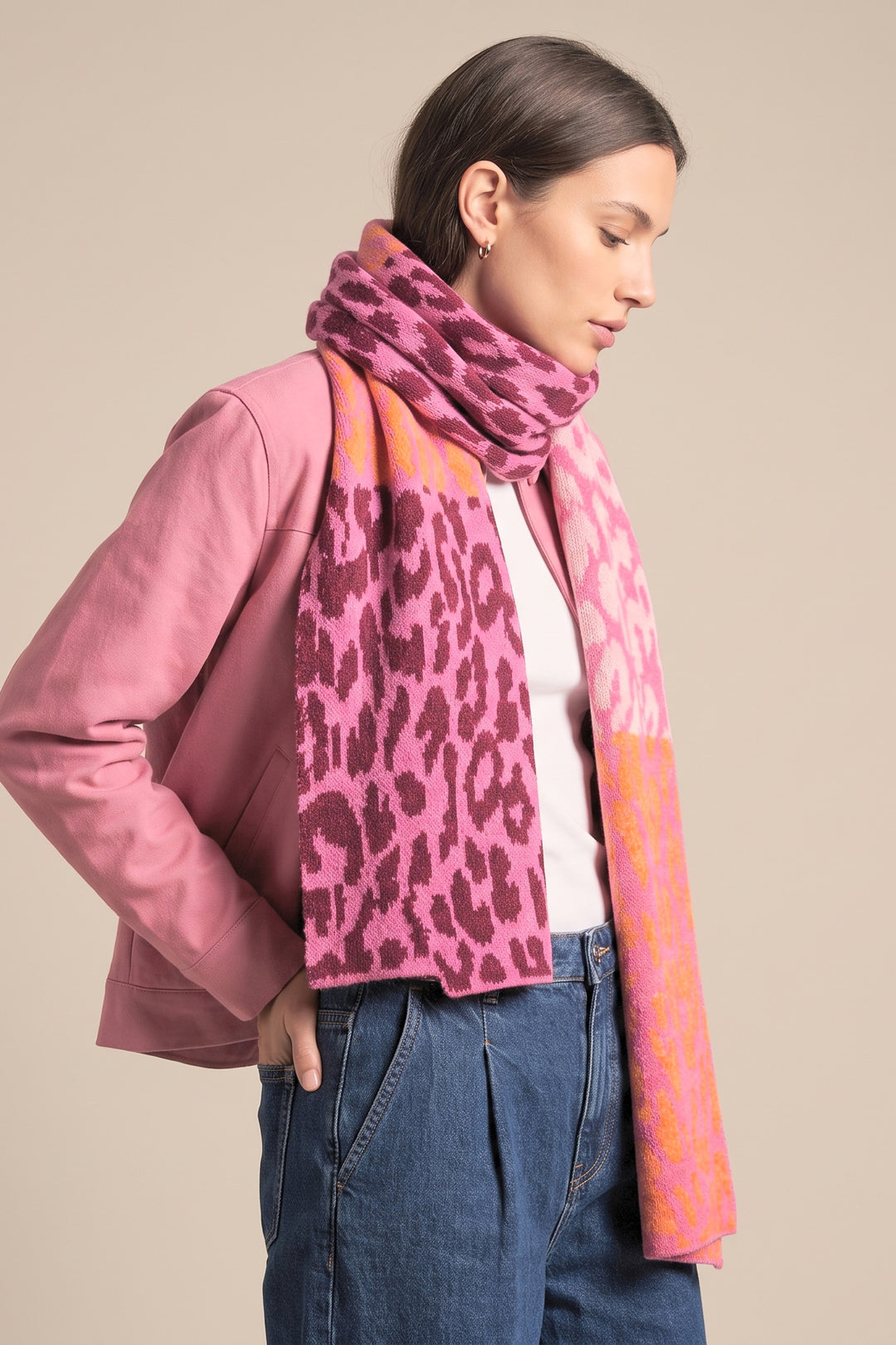 Colour Block Heavyweight Scarf in Pink/Orange