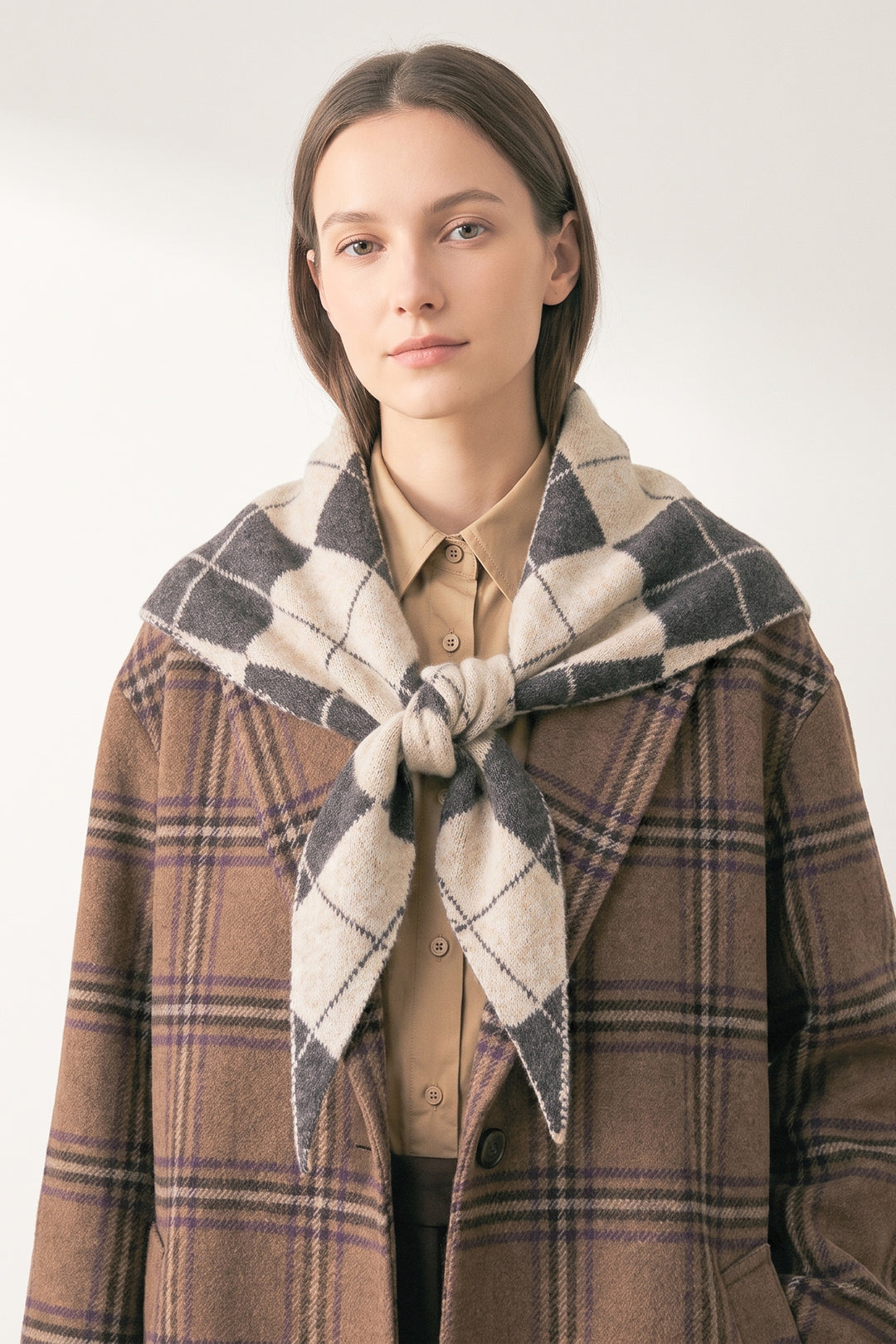 Traditional-Check-Triangle-Heavyweight-Scarf-in-Brown/Cream