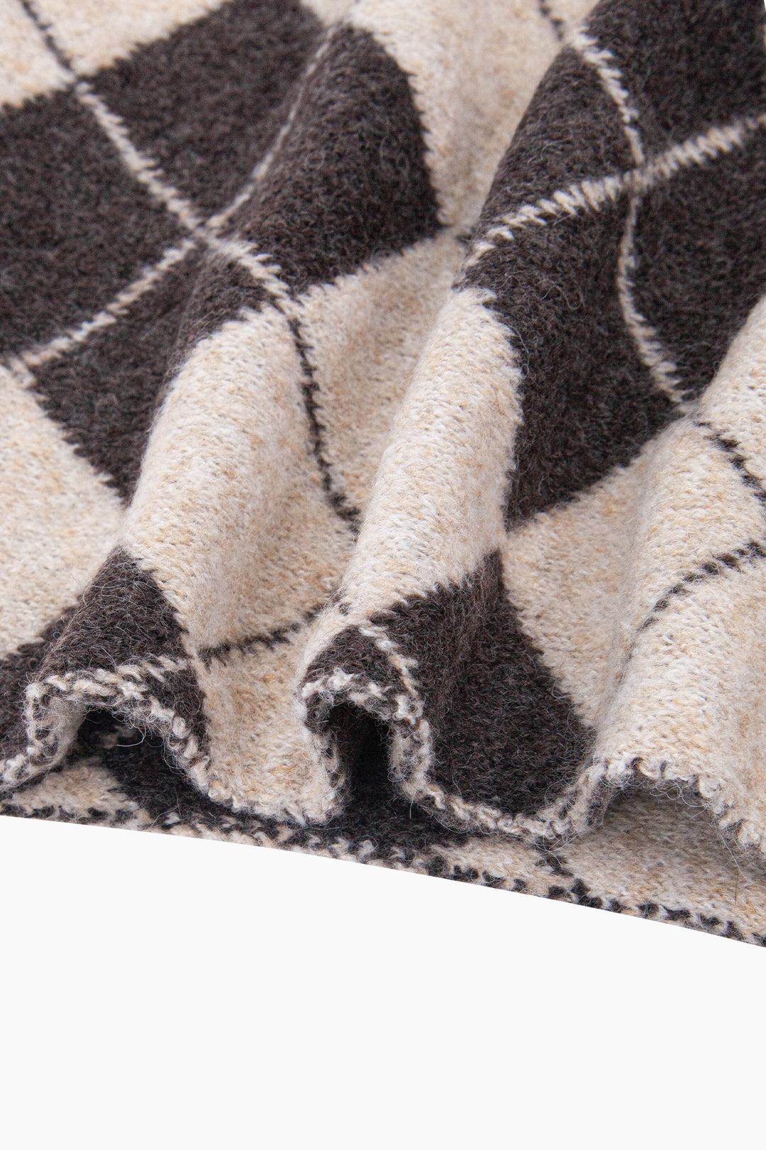 Traditional Check Triangle Heavyweight Scarf in Brown/Cream