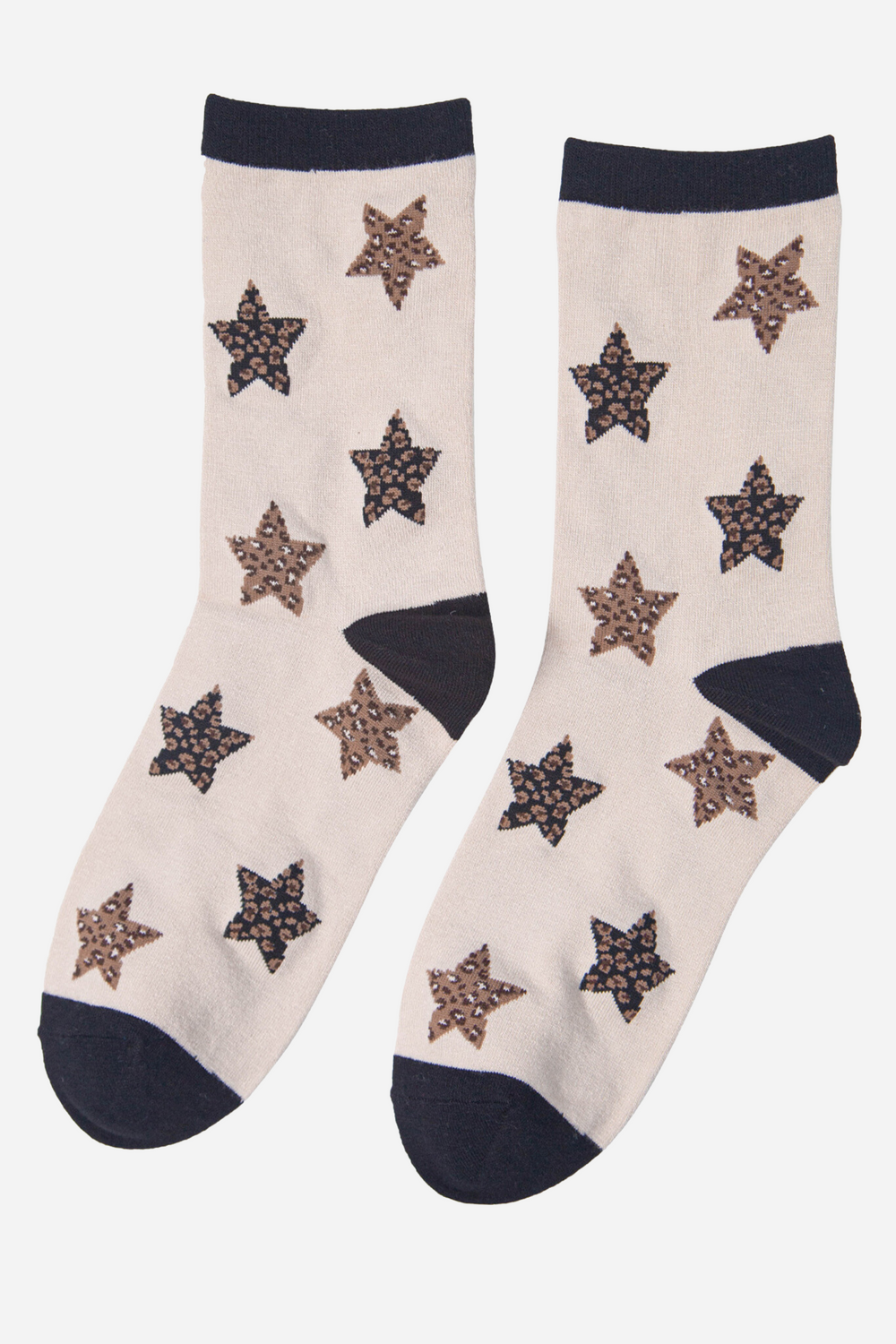 neutral leopard print star pattern bamboo socks 