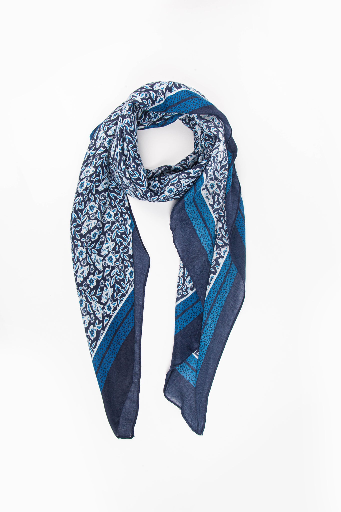 Royal Blue Floral Print Scarf with Colourblock Border – MSH Wholesale