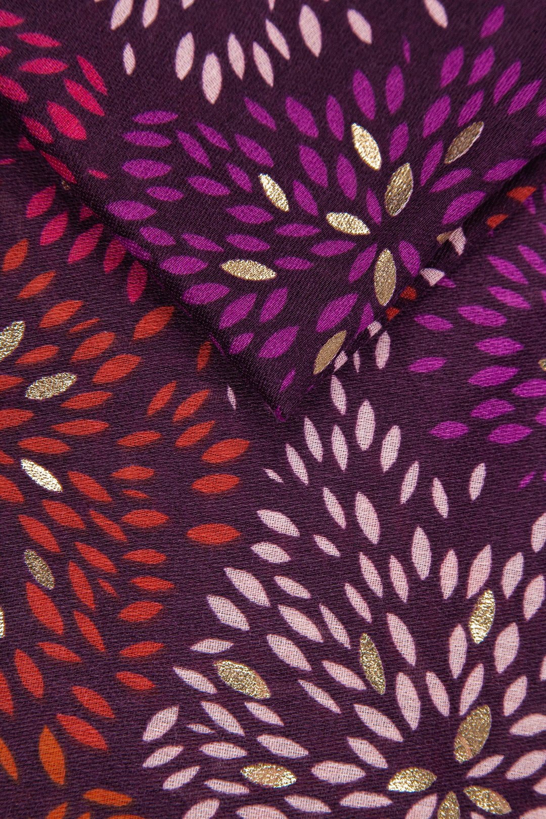 Fuchsia Petal Print Scarf with Metallic Detail