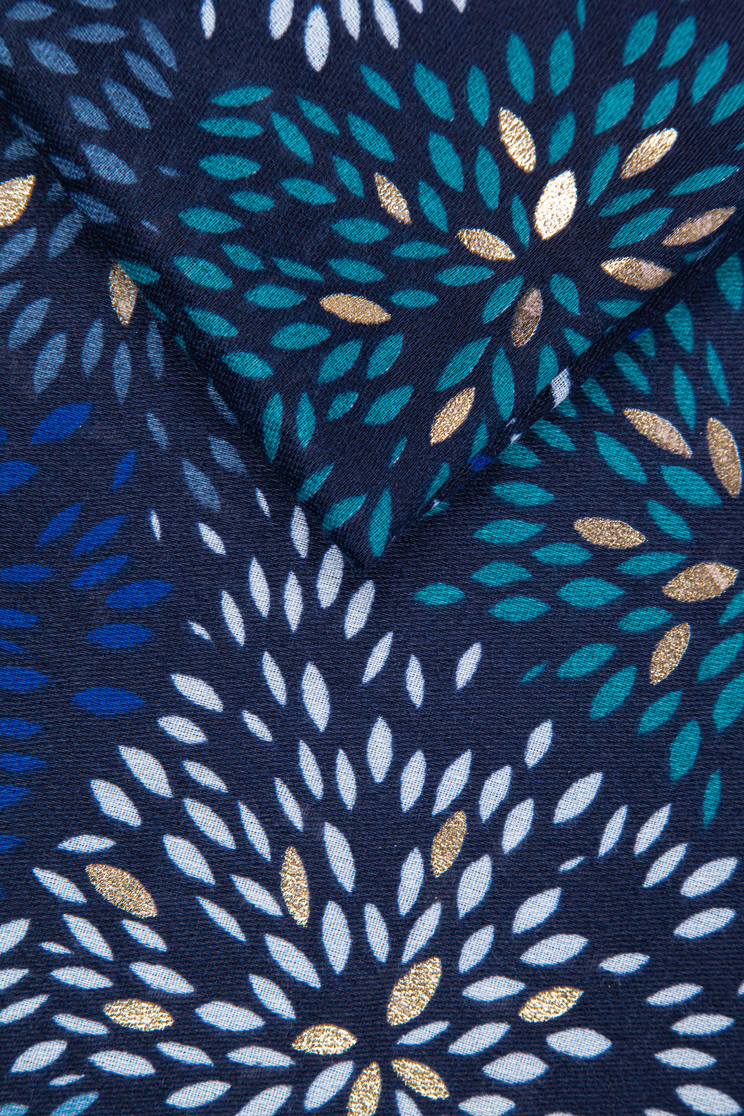 Royal Blue Petal Print Scarf with Metallic Detail