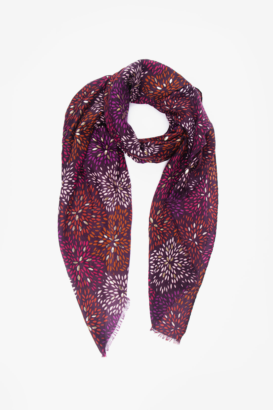 Fuchsia Petal Print Scarf with Metallic Detail