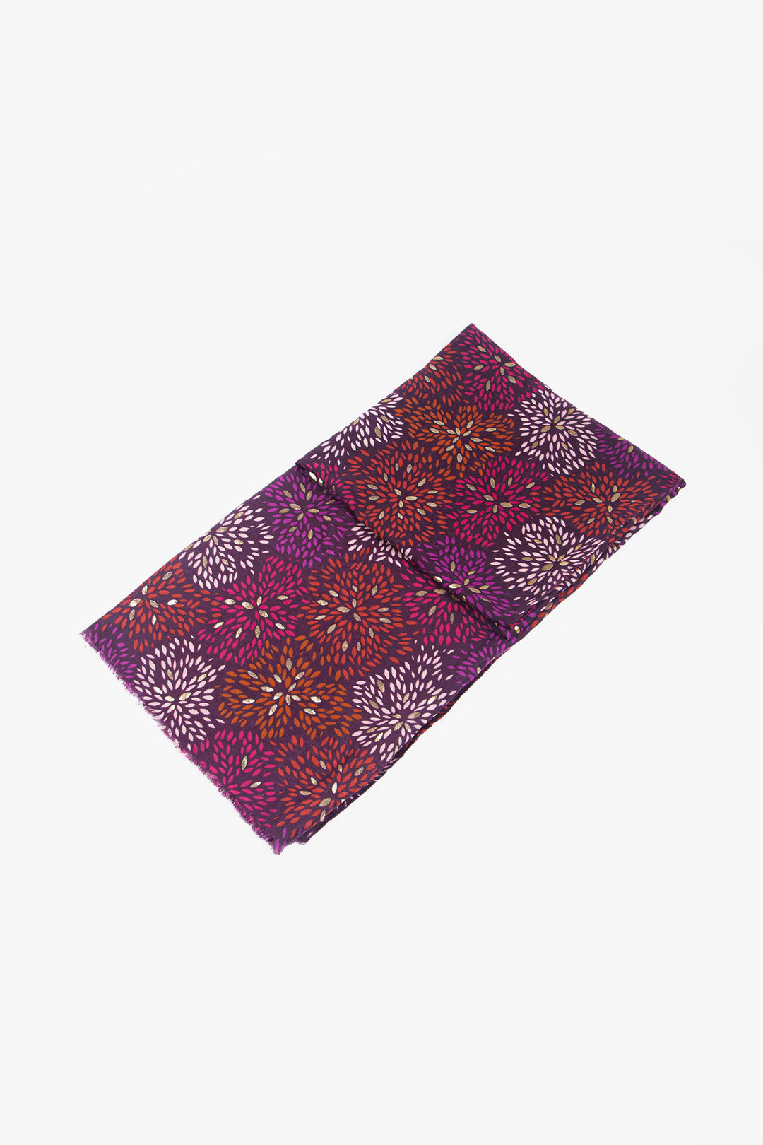 Fuchsia Petal Print Scarf with Metallic Detail