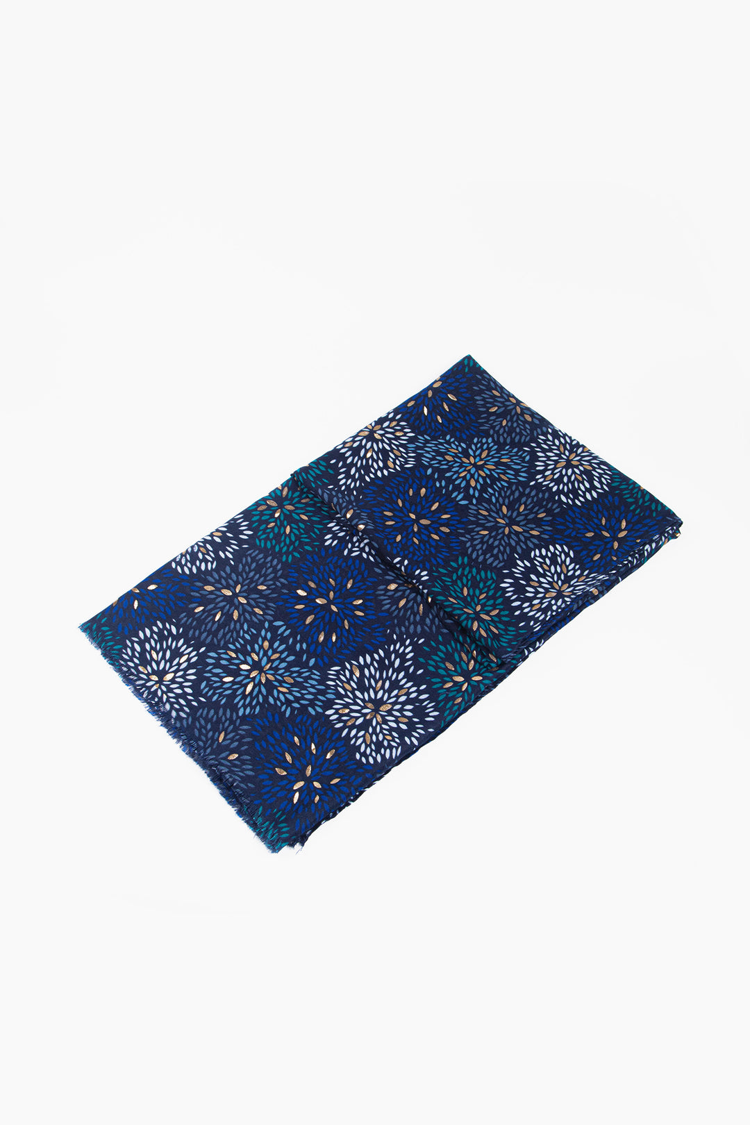 Royal Blue Petal Print Scarf with Metallic Detail