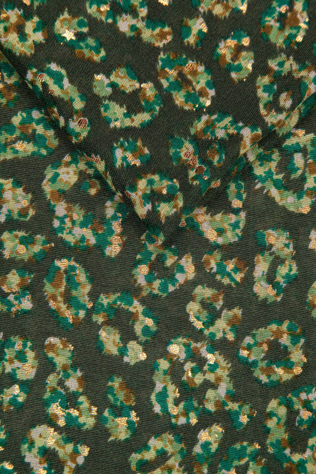Green Layered Leopard Print Scarf