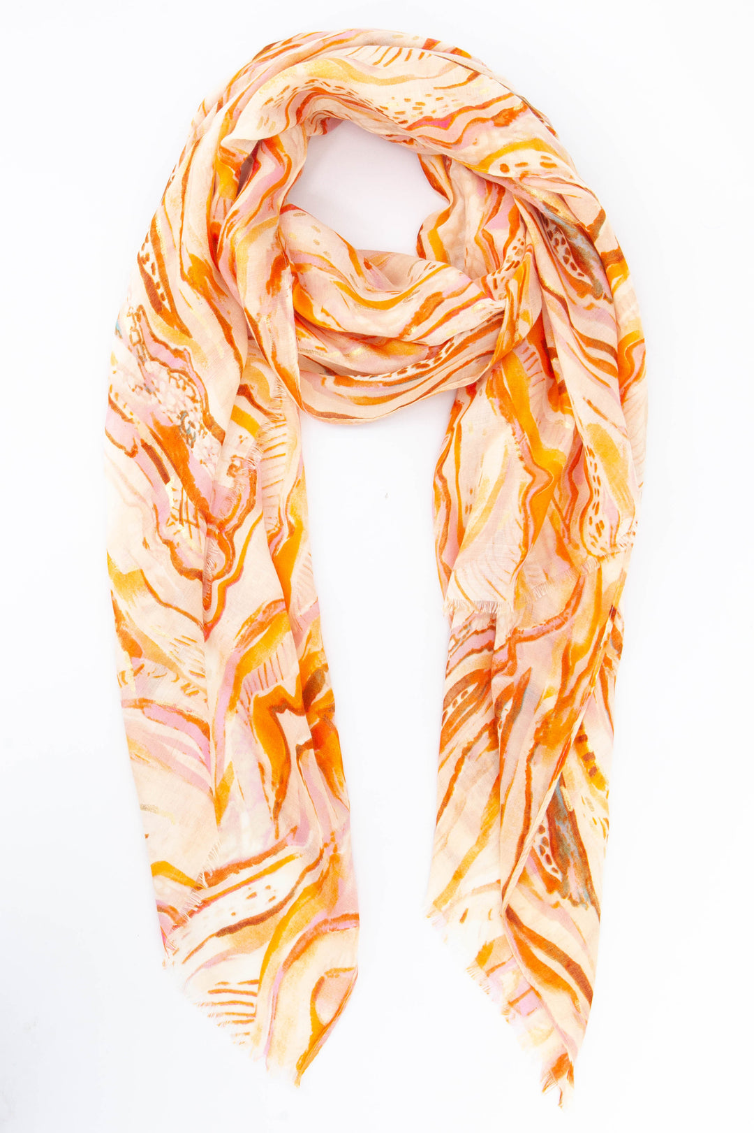 orange wave pattern scarf with subtle gold foil accents 