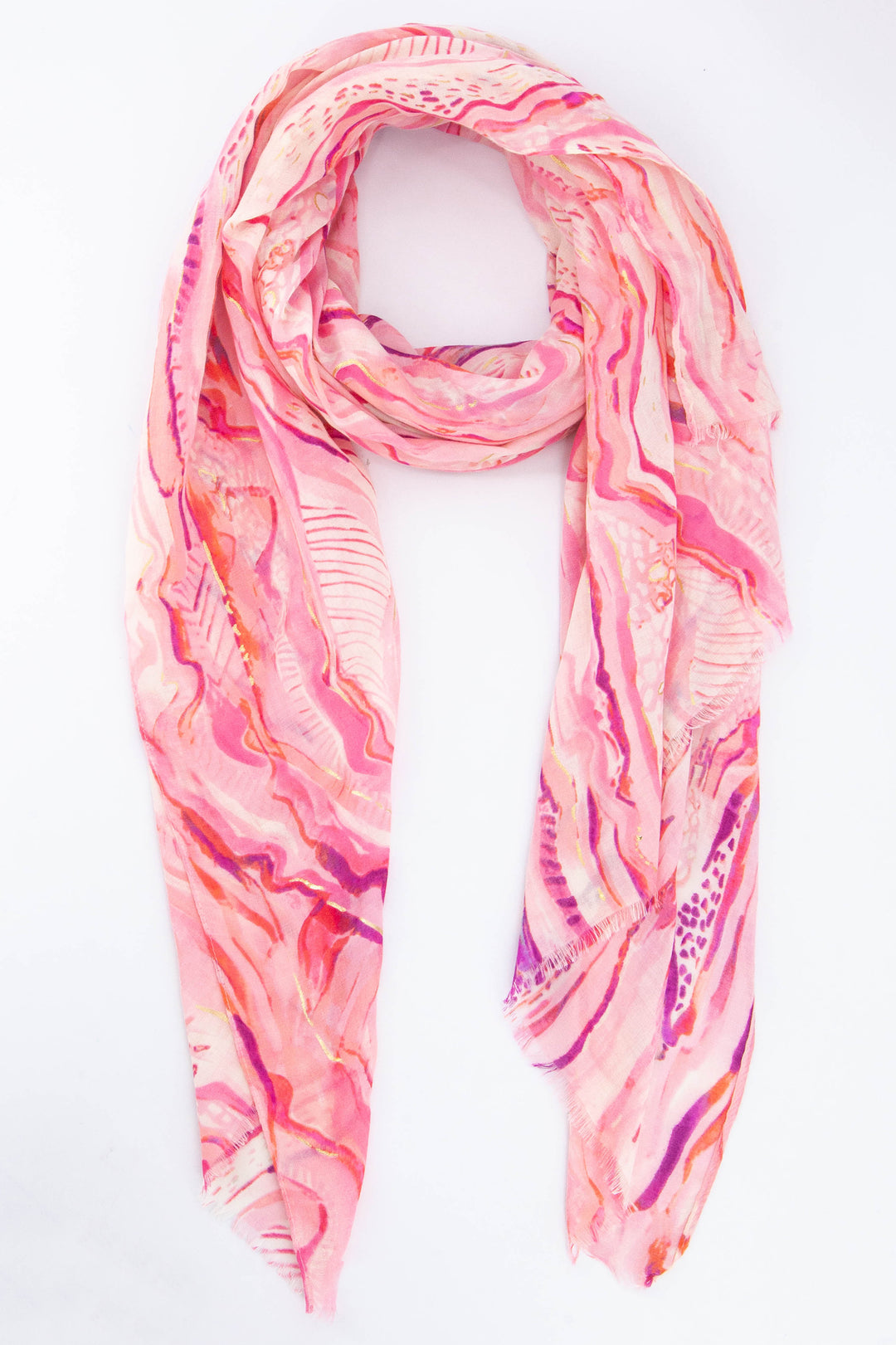 pink wave pattern scarf with subtle gold foil accents 