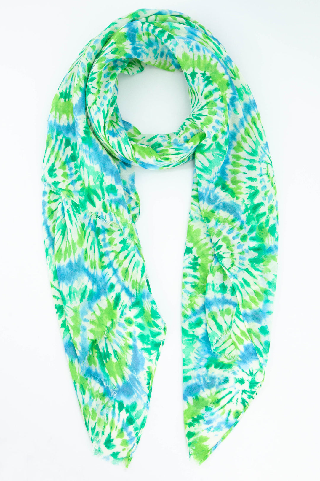 green and blue circular tie dye pattern scarf