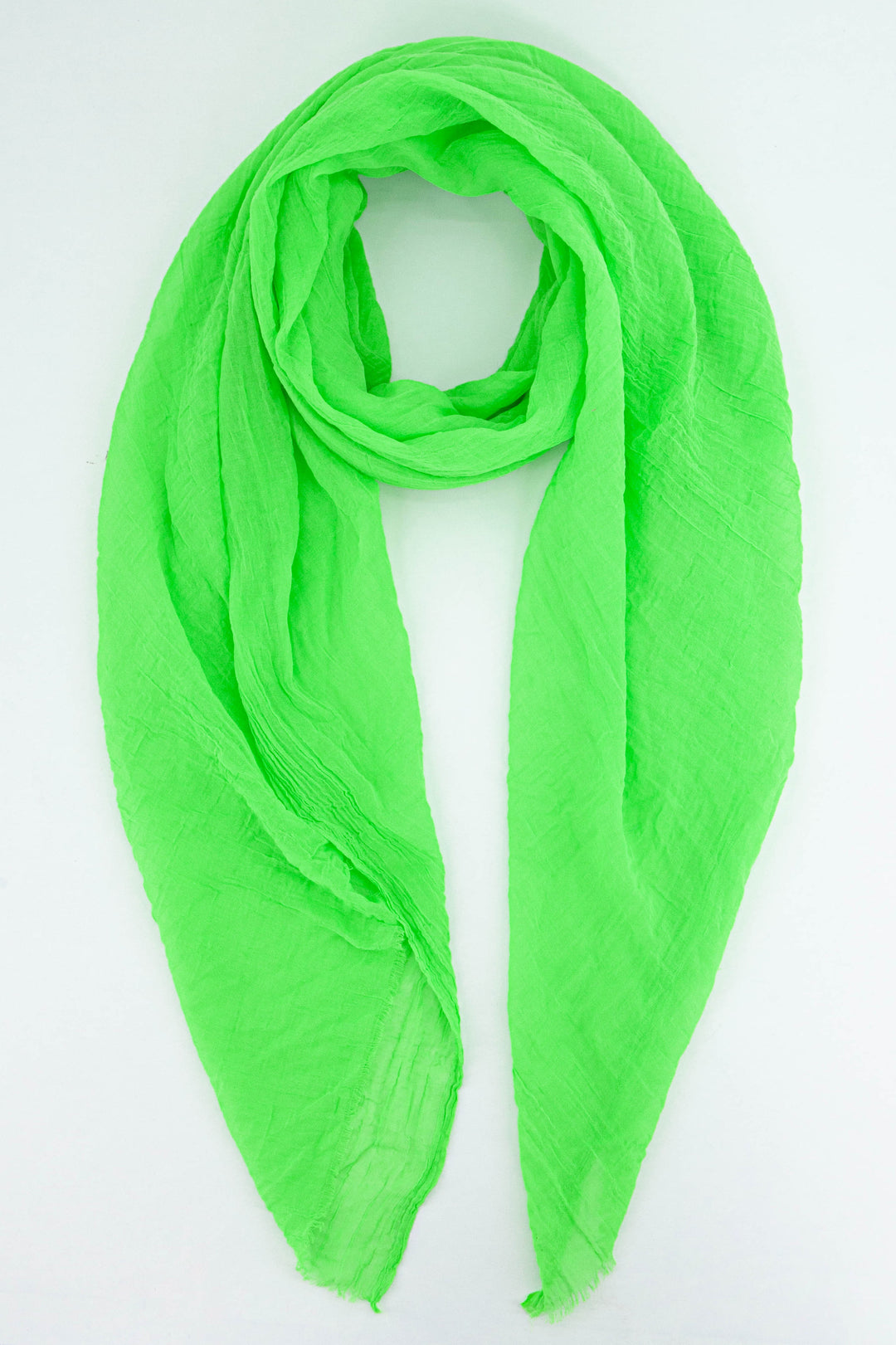 plain lime green lightweight summer scarf with a fringed edge