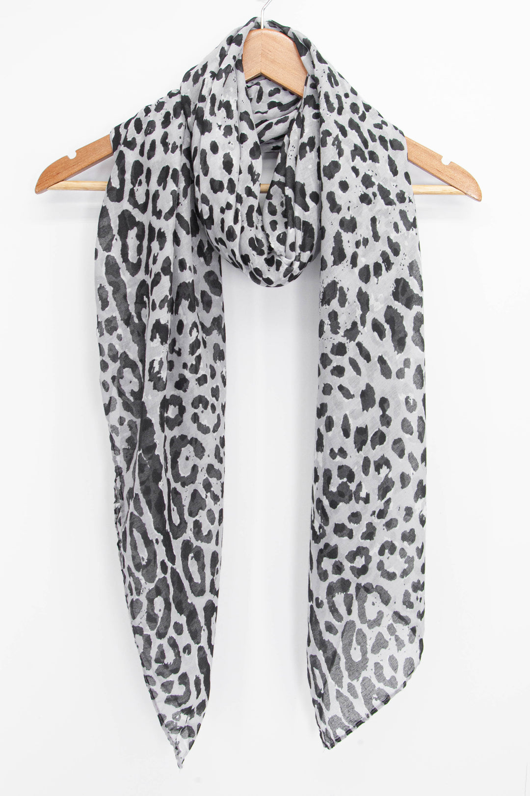 All Over Leopard Print Scarf with Lined Border in Black
