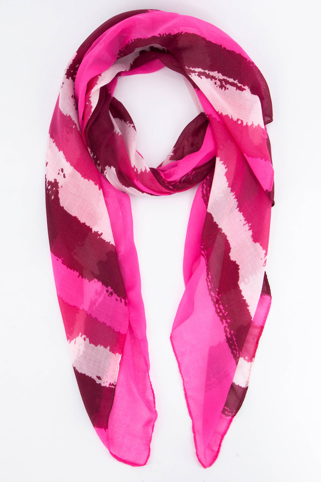Painted Brushstroke Style Stripe Print Scarf in Hot Pink
