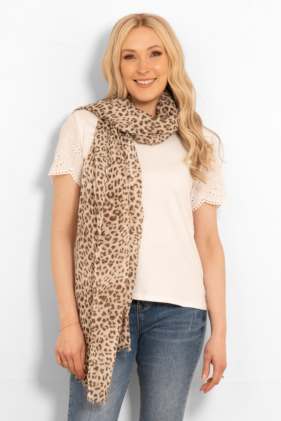 Odessa Lightweight Scarf - Cream, Leopard