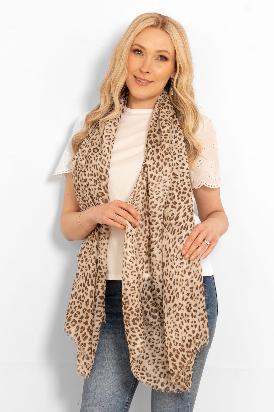 Odessa Lightweight Scarf - Cream, Leopard