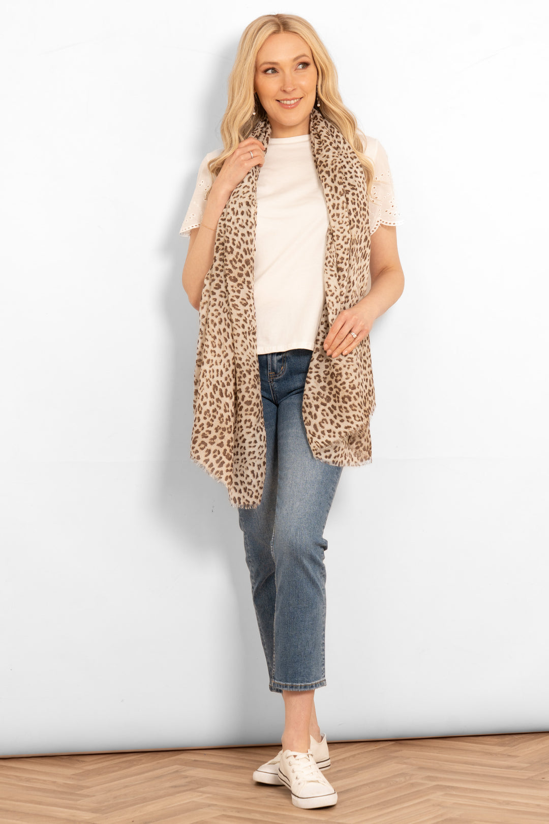 Odessa Lightweight Scarf - Cream, Leopard