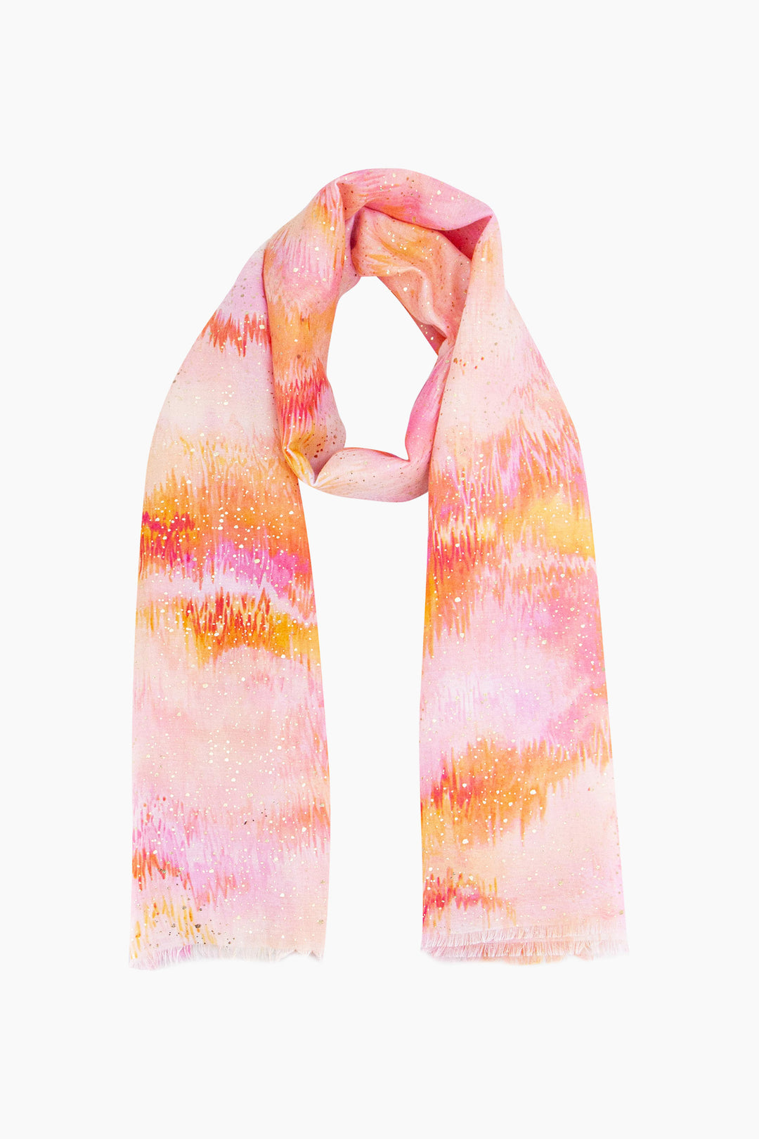 aurora-lightweight-scarf-pink-ombre-metallic-coral-yellow-fuchsia-watercolour