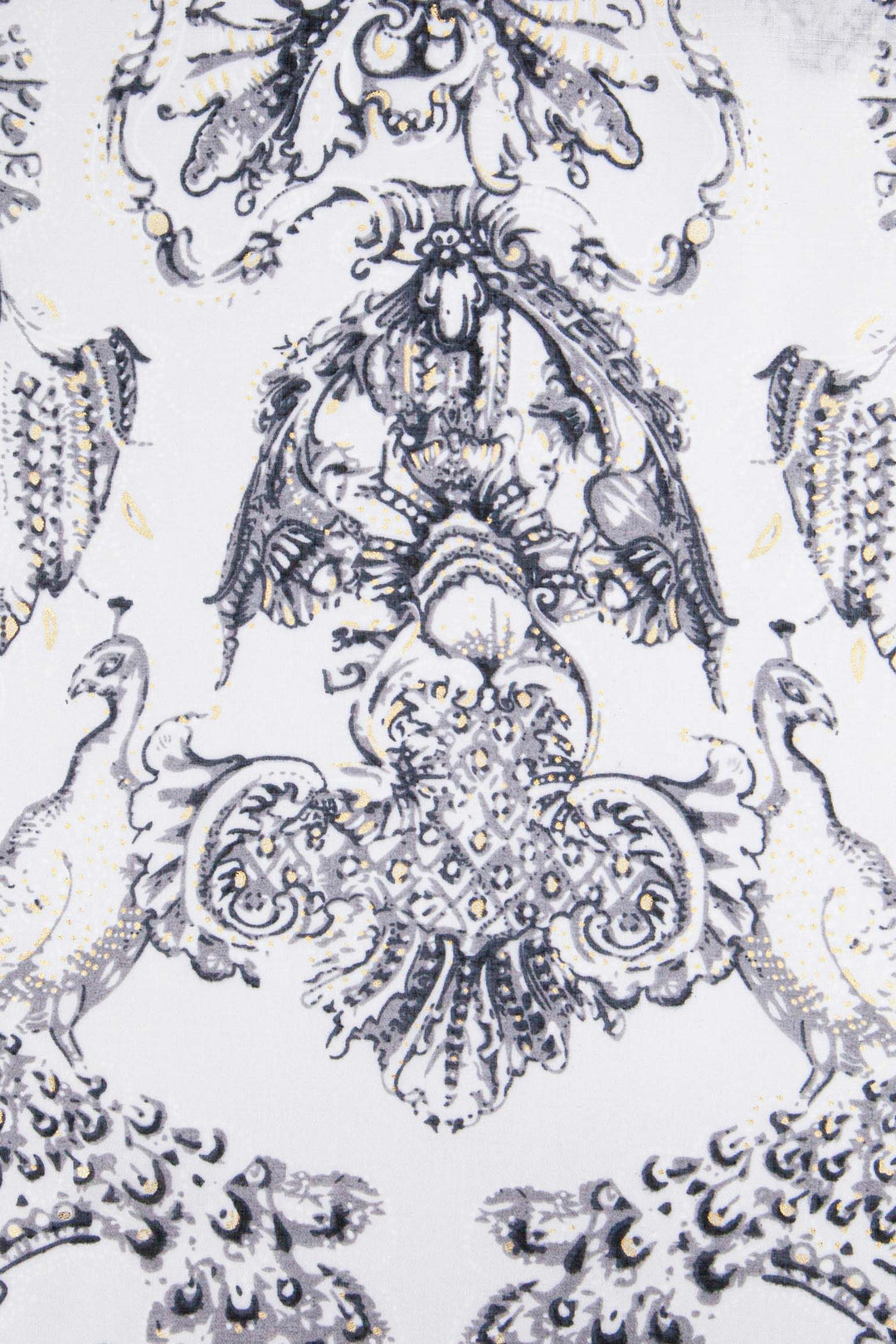 violet-lightweight-scarf-black-vintage-floral-print-close-up-gold-foil-accents