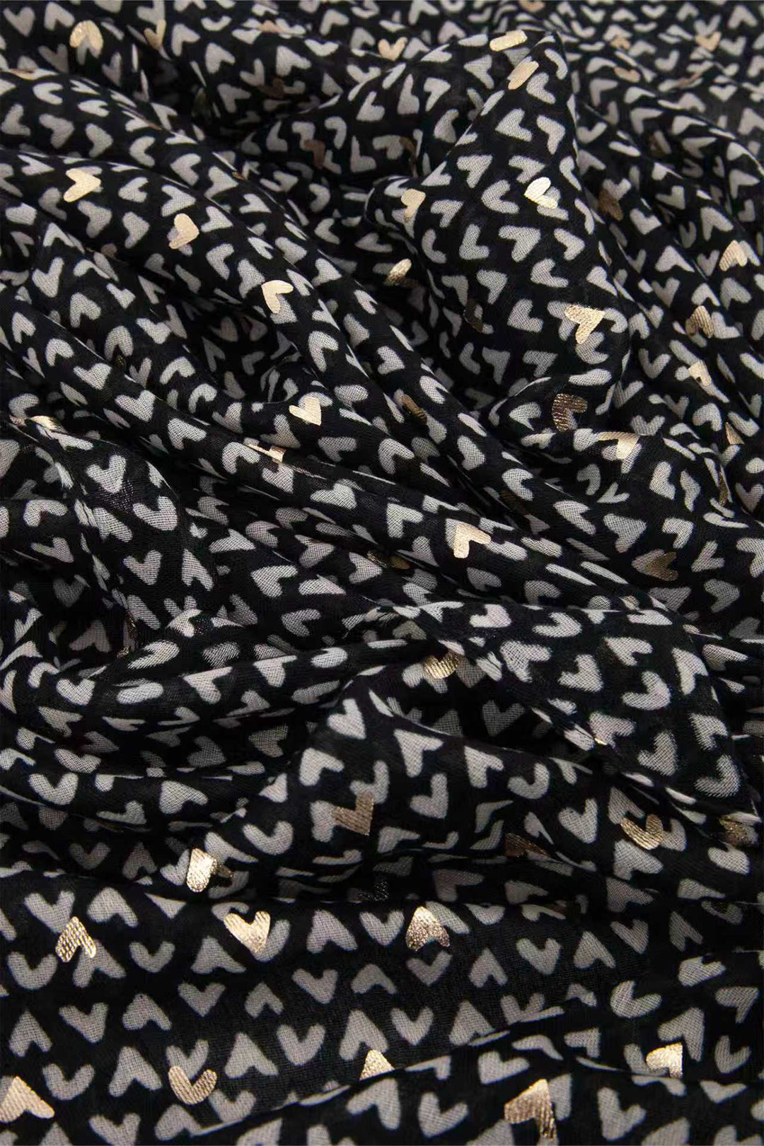 Rainie Black Metallic Hearts Lightweight Scarf