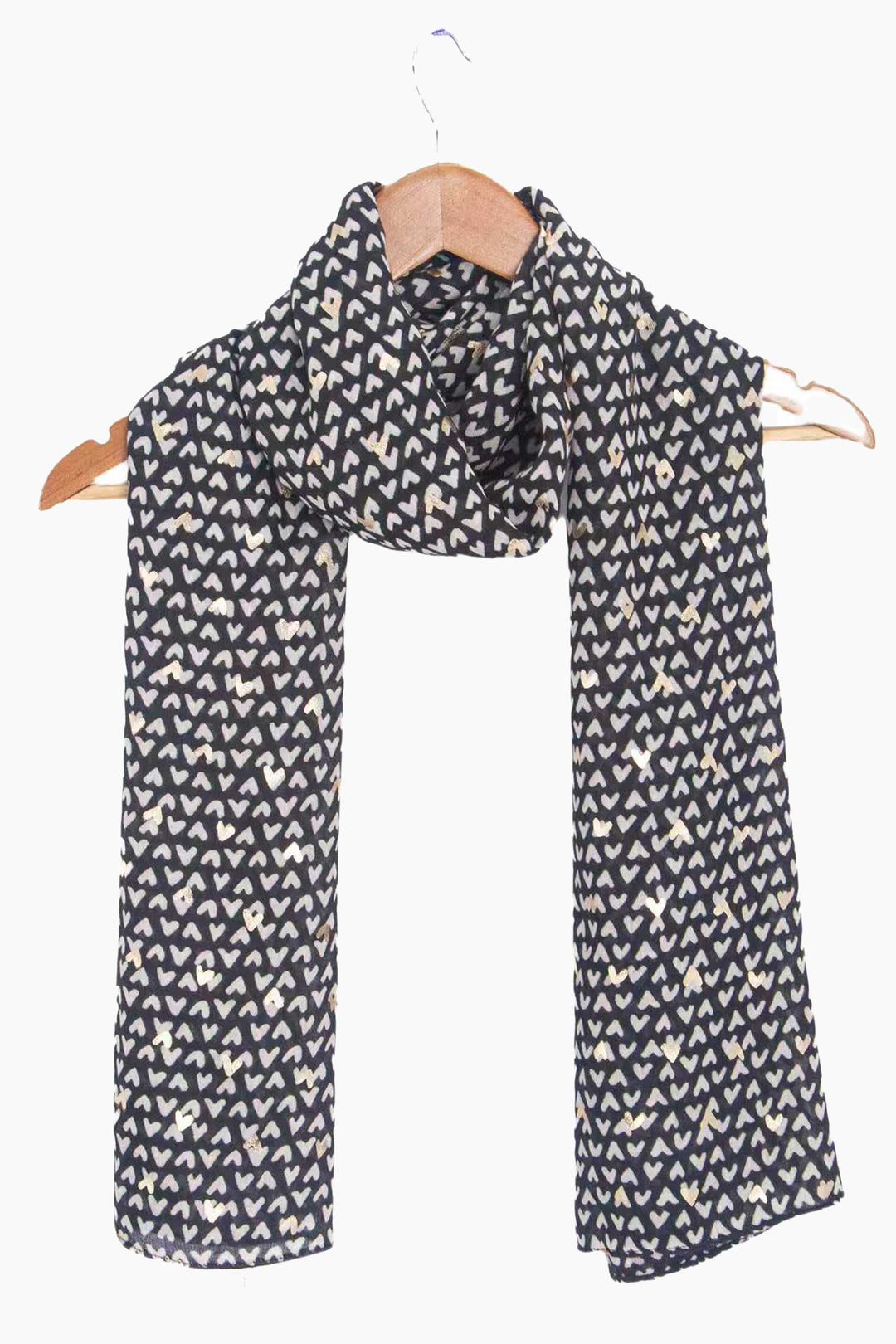 Rainie Black Metallic Hearts Lightweight Scarf