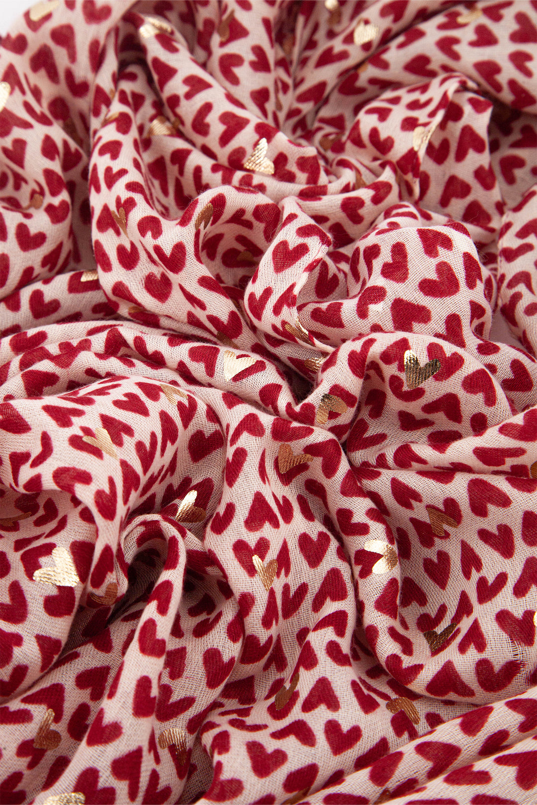 rainie-red-metallic-hearts-lightweight-scarf-close-up-material