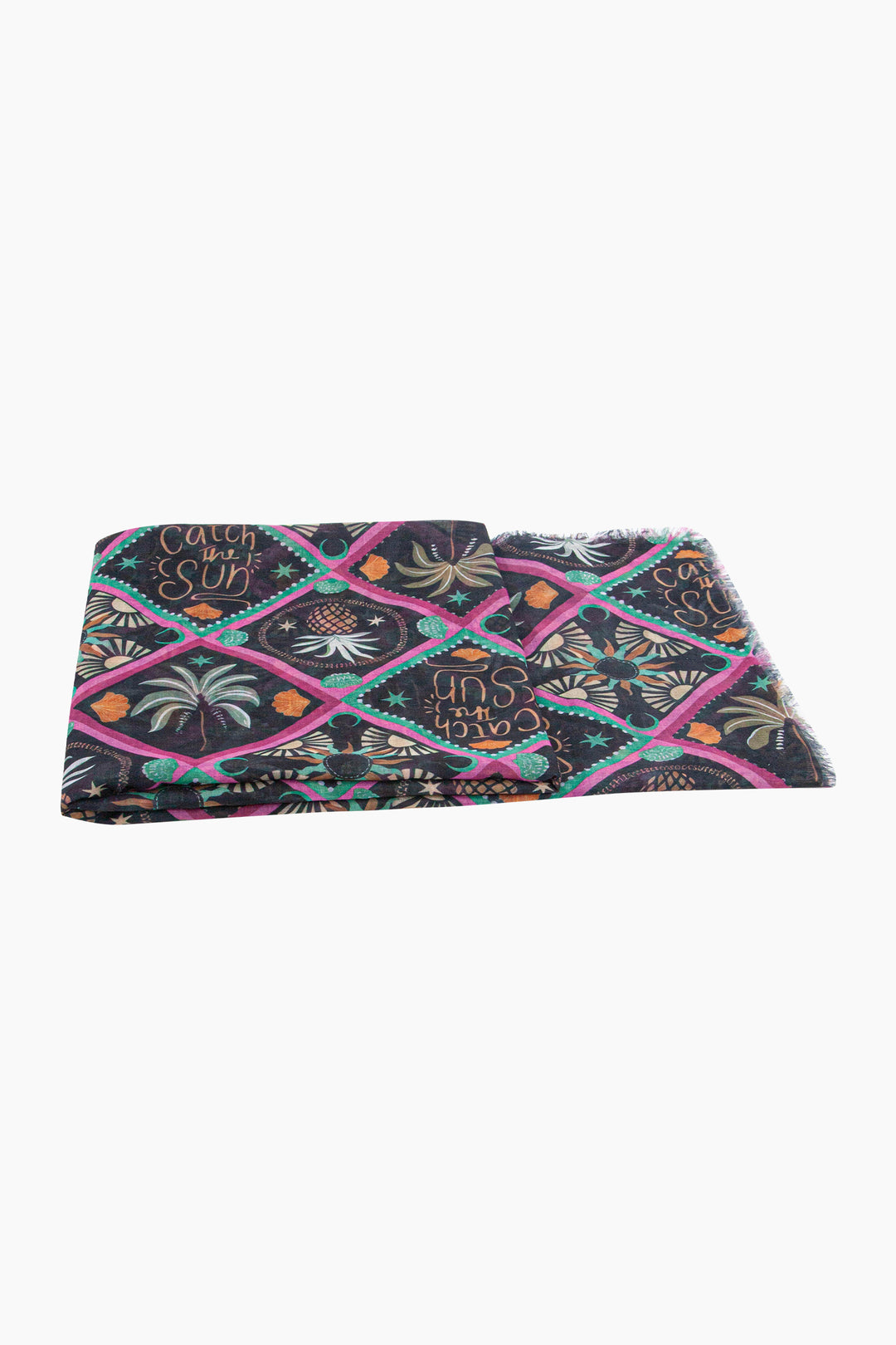 Tropical-Pineapple-Lightweight-Scarf-in-Black-Side