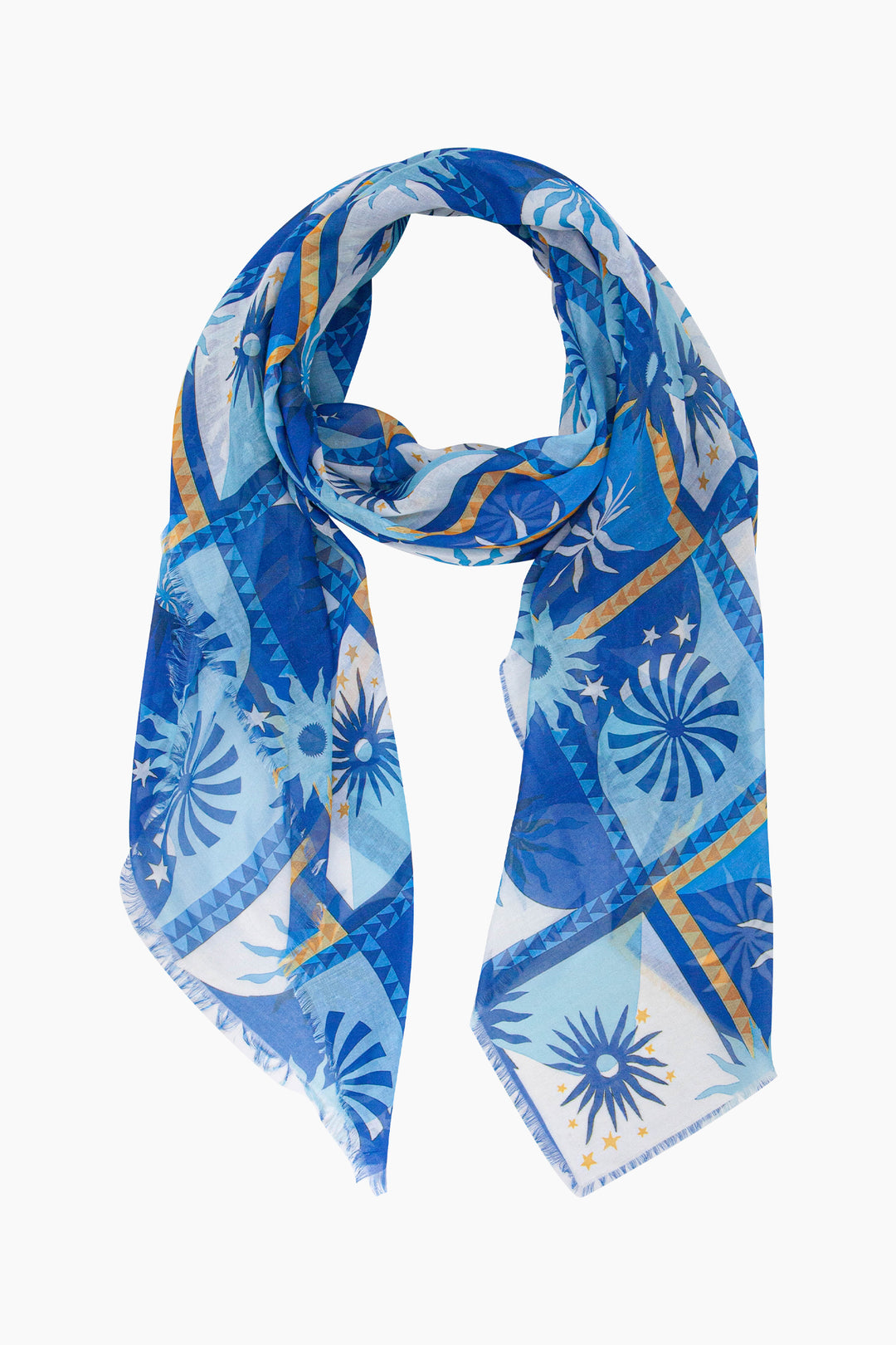 Sun-Tile-Print-Lightweight-Scarf-in-Blue-Looped