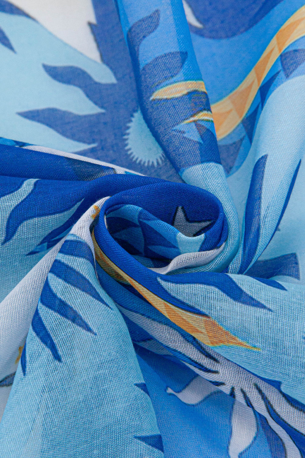 Sun-Tile-Print-Lightweight-Scarf-in-Blue-Close-Up