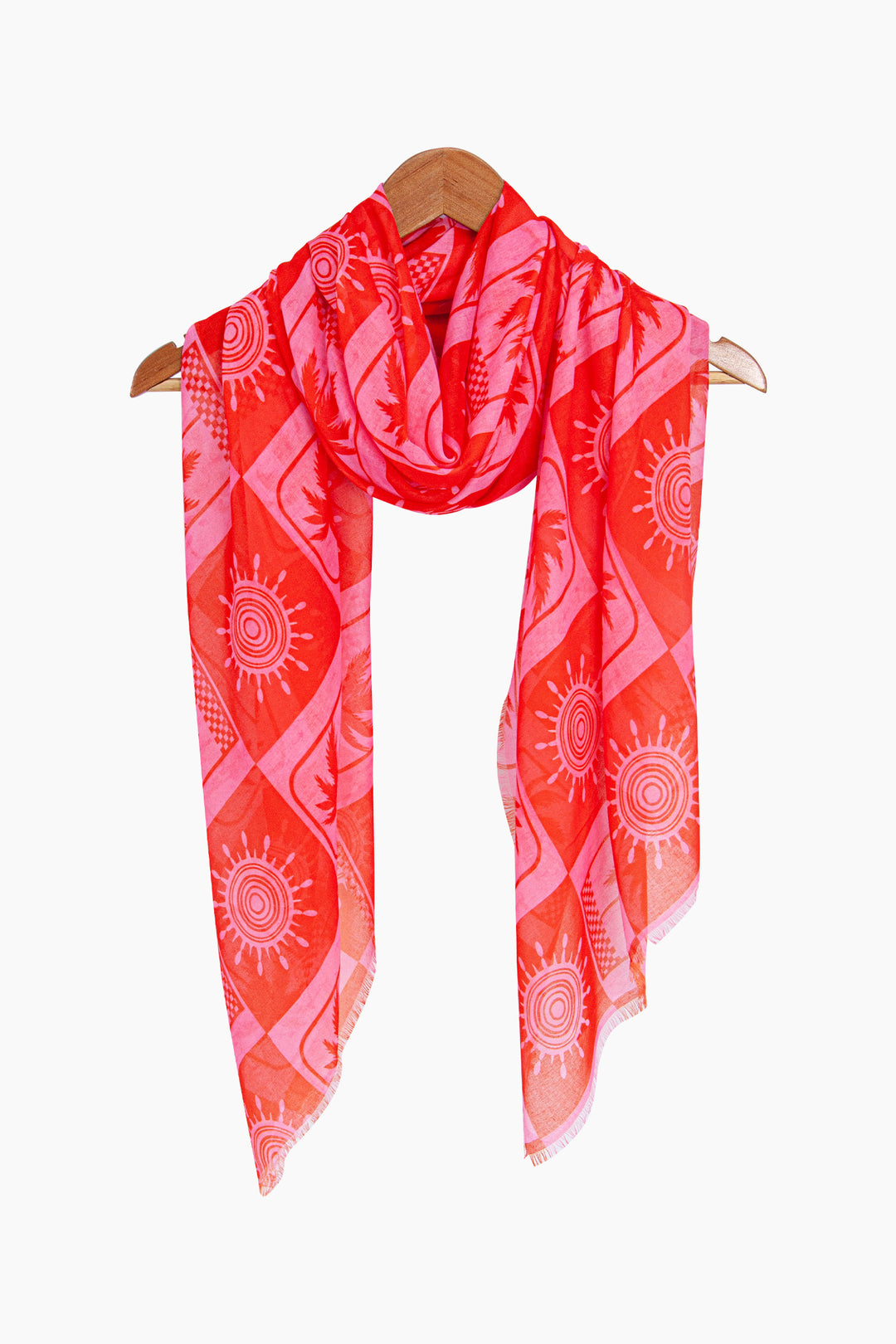 Palm-Tree-&-Suns-Lightweight-Scarf-in-Hot-Pink/Red-On-Hanger