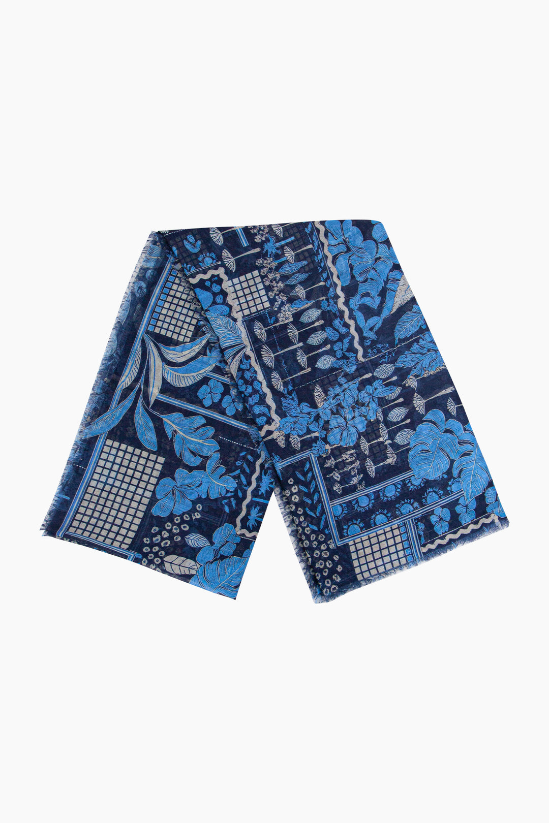 Tile Print Lightweight Scarf in Navy Blue