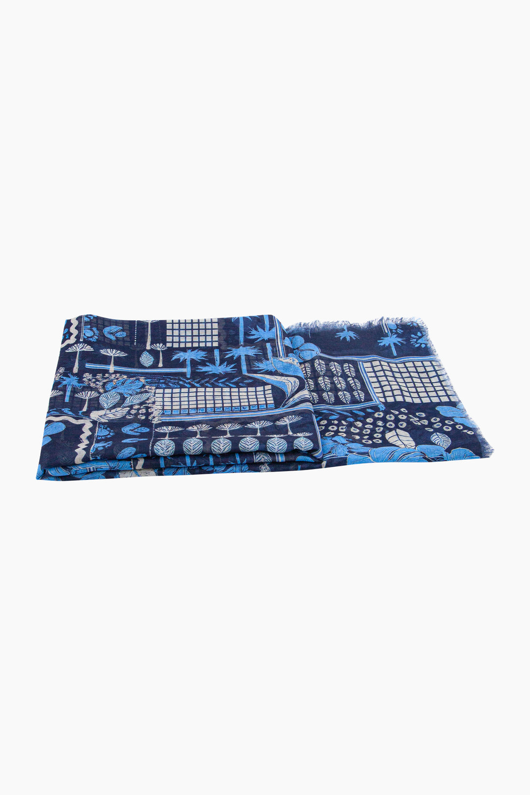 Tile Print Lightweight Scarf in Navy Blue
